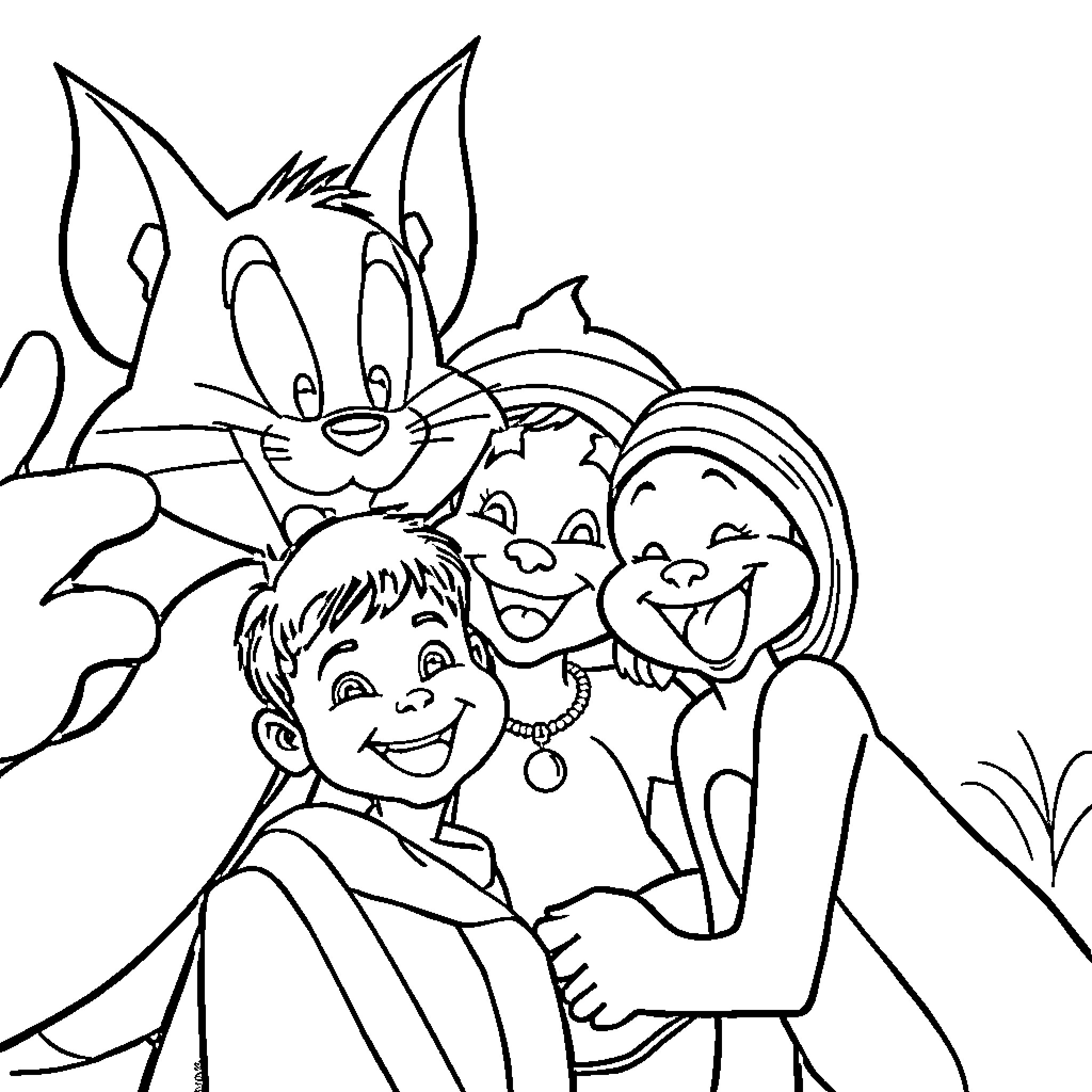 Tom and Jerry's Fun-Filled Adventure Coloring Page (free black-and-white line drawing printable PDF for all, from beginners to advanced learners, including children, teens, adults, and seniors)