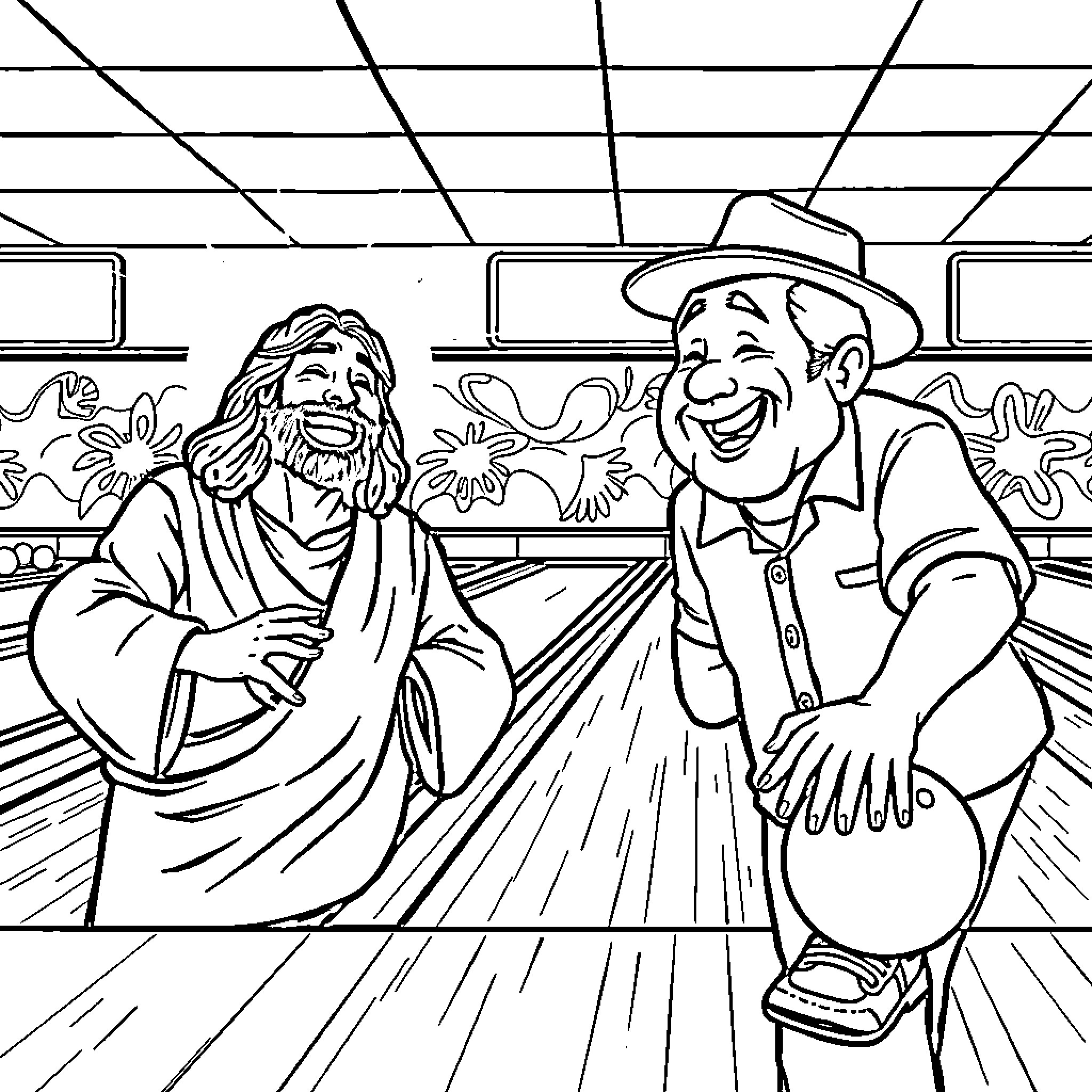 Jesus engaging in friendly conversation with a man Coloring Page (free black-and-white line drawing printable PDF for all, from beginners to advanced learners, including children, teens, adults, and seniors)