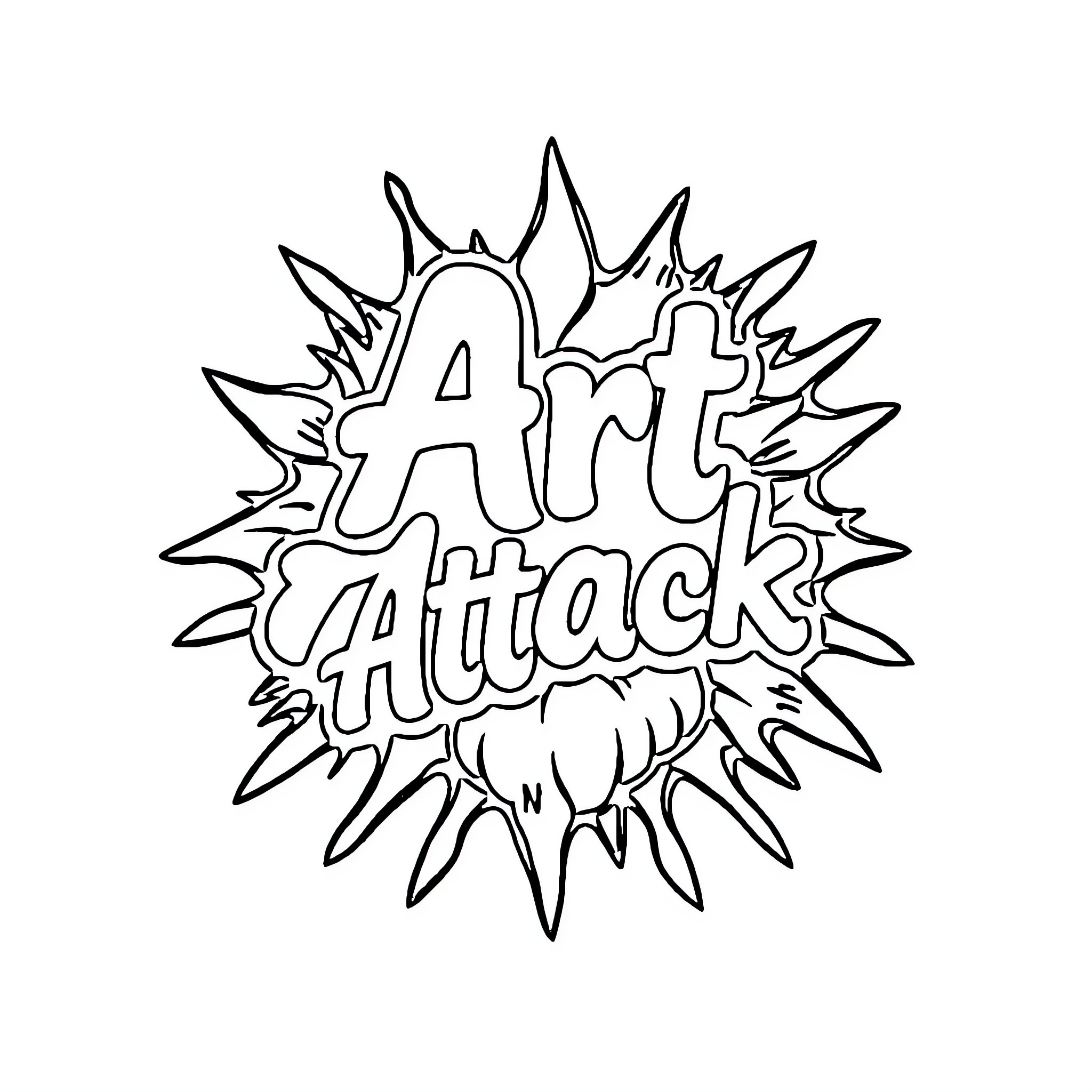 Art Attack: Explosive Artistic Expression Coloring Page (free black-and-white line drawing printable PDF for all, from beginners to advanced learners, including children, teens, adults, and seniors)