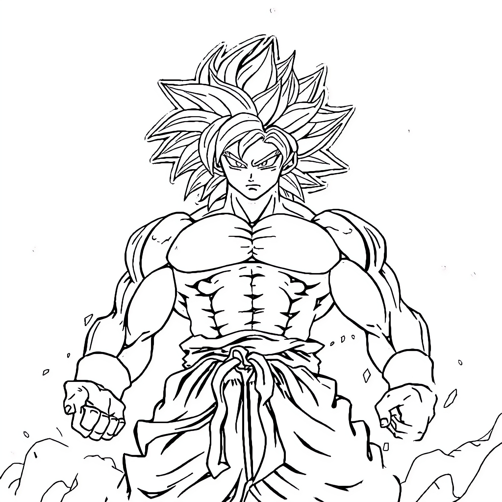 Broly, the Powerful Saiyan Warrior Coloring Page (free black-and-white line drawing printable PDF for all, from beginners to advanced learners, including children, teens, adults, and seniors)