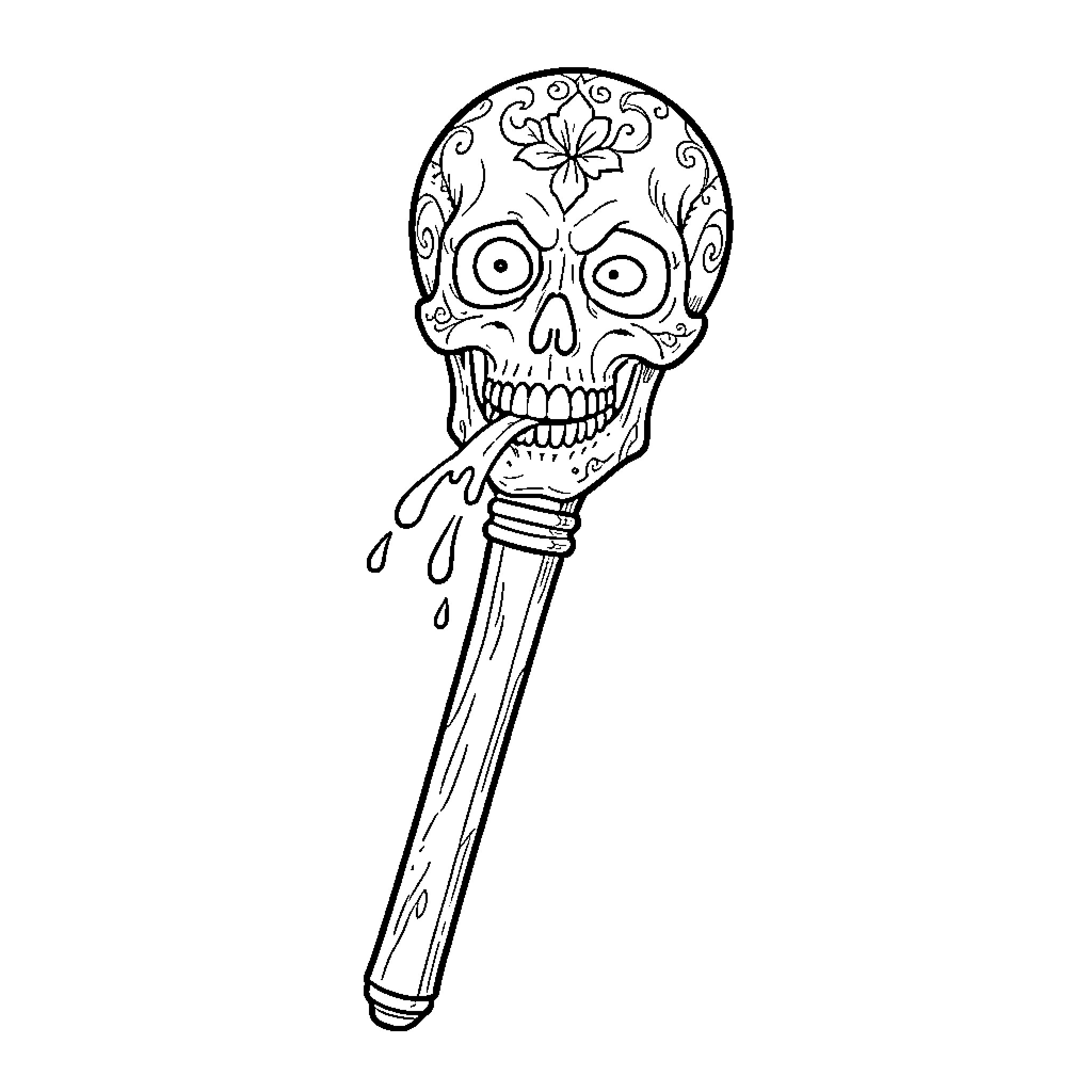 Calavera Skull with Decorative Patterns Coloring Page (free black-and-white line drawing printable PDF for all, from beginners to advanced learners, including children, teens, adults, and seniors)
