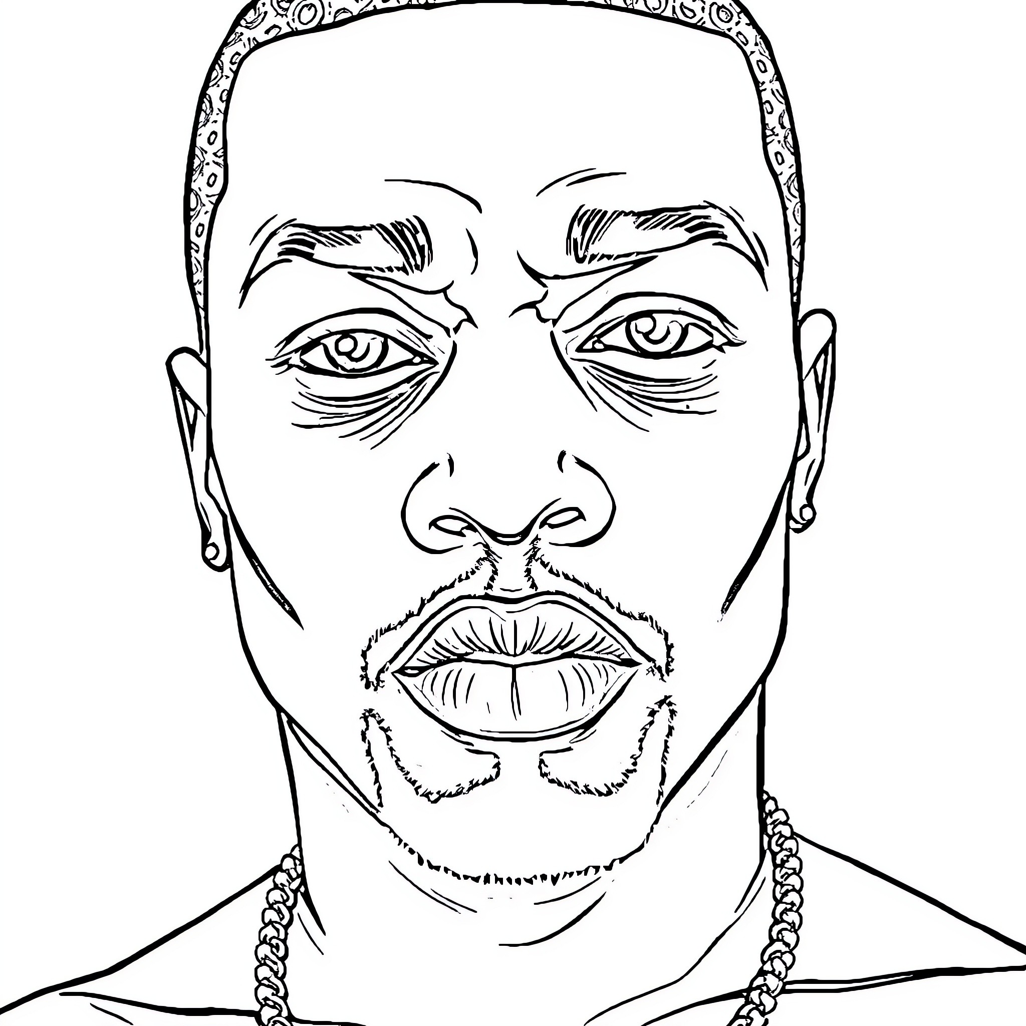 Diddy's Confident Gaze and Facial Features Coloring Page (free black-and-white line drawing printable PDF for all, from beginners to advanced learners, including children, teens, adults, and seniors)