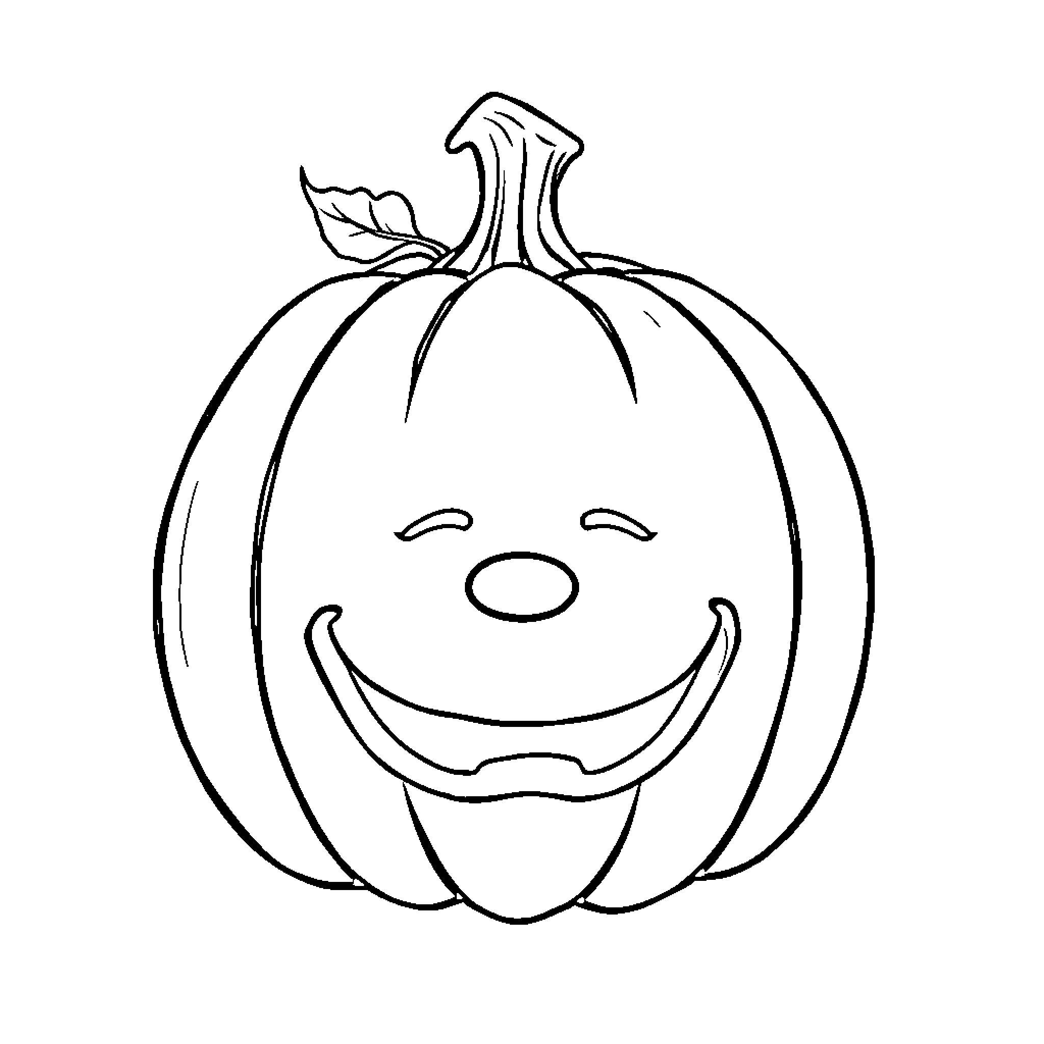 Pumpkin with a happy expression Coloring Page (free black-and-white line drawing printable PDF for all, from beginners to advanced learners, including children, teens, adults, and seniors)