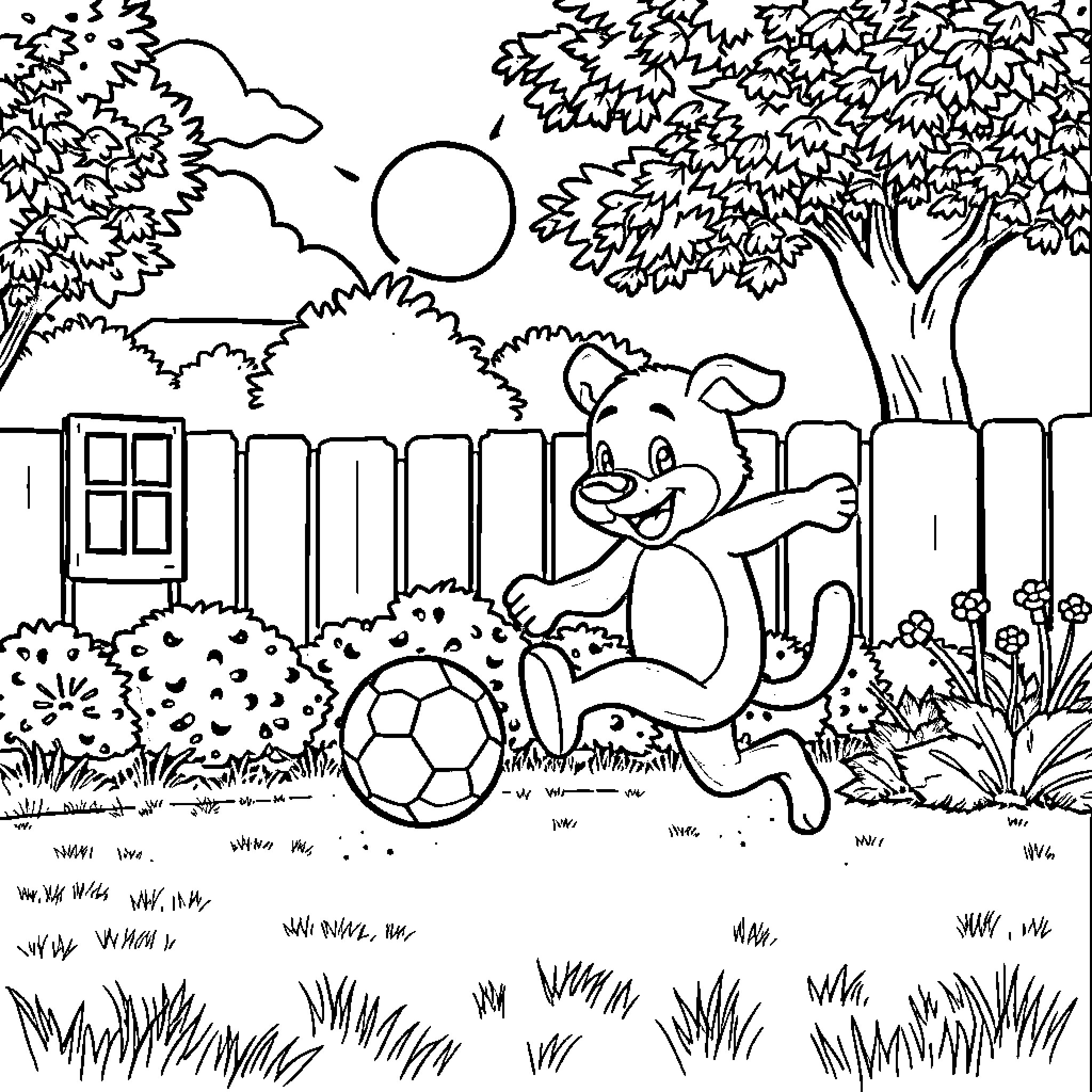 Bluey's Backyard Adventure Coloring Page (free black-and-white line drawing printable PDF for all, from beginners to advanced learners, including children, teens, adults, and seniors)