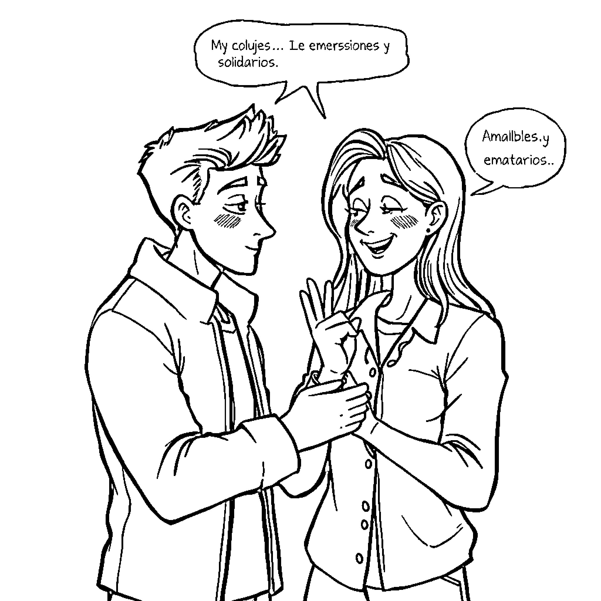 Empathy in Conversation: Connecting through Shared Expressions Coloring Page (free black-and-white line drawing printable PDF for all, from beginners to advanced learners, including children, teens, adults, and seniors)