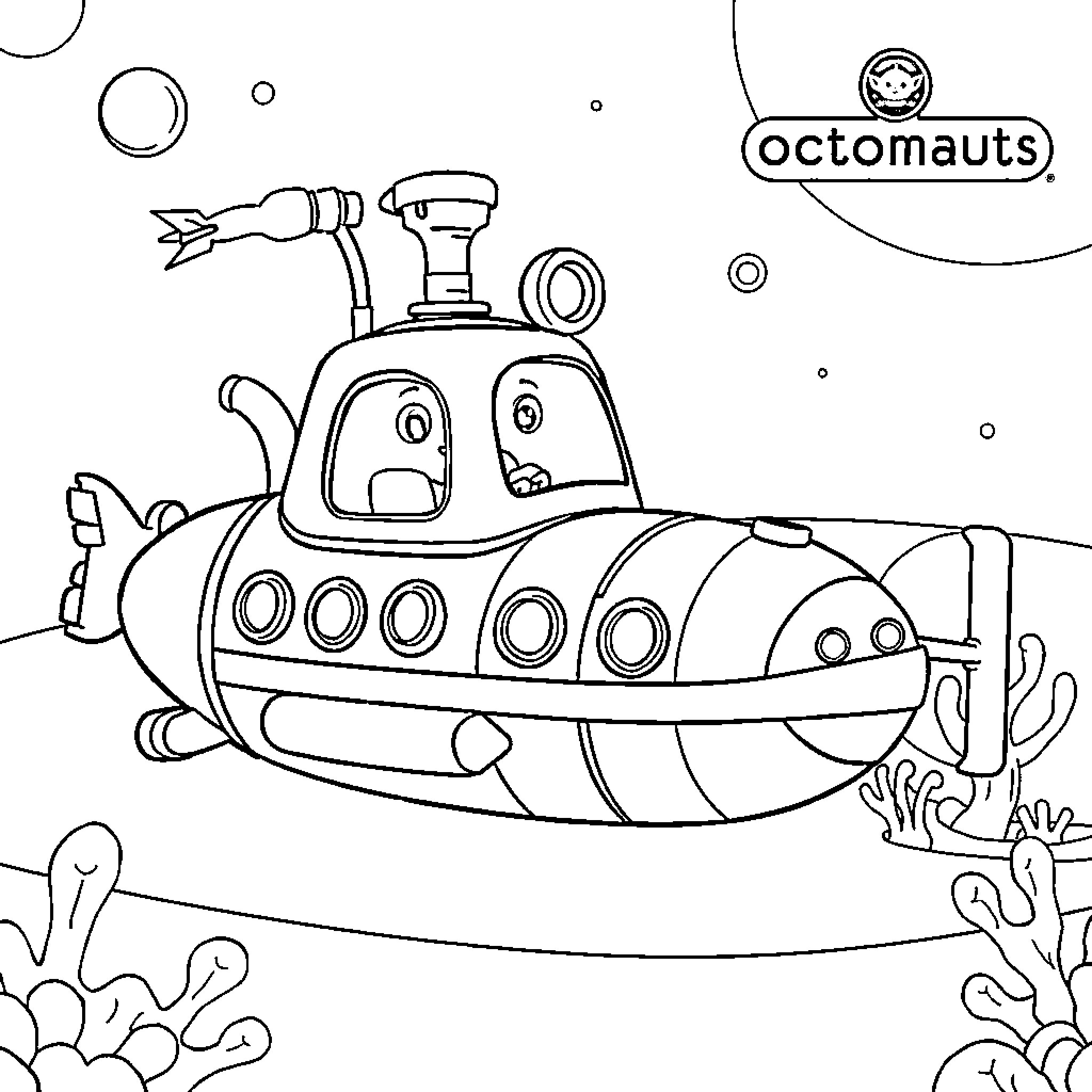 Gup submarine exploring the underwater world Coloring Page (free black-and-white line drawing printable PDF for all, from beginners to advanced learners, including children, teens, adults, and seniors)