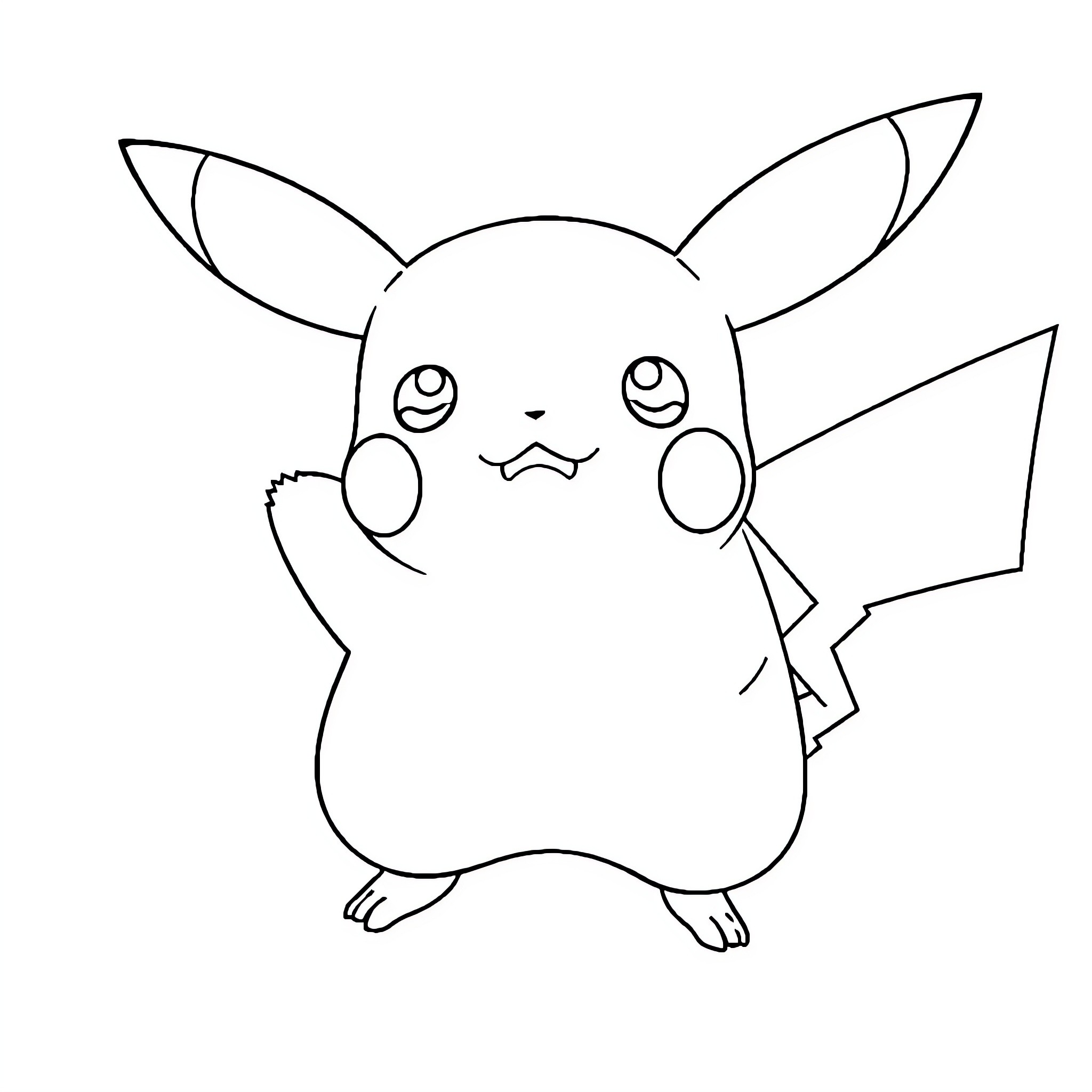 Pikachu in a simple outline drawing Coloring Page (free black-and-white line drawing printable PDF for all, from beginners to advanced learners, including children, teens, adults, and seniors)