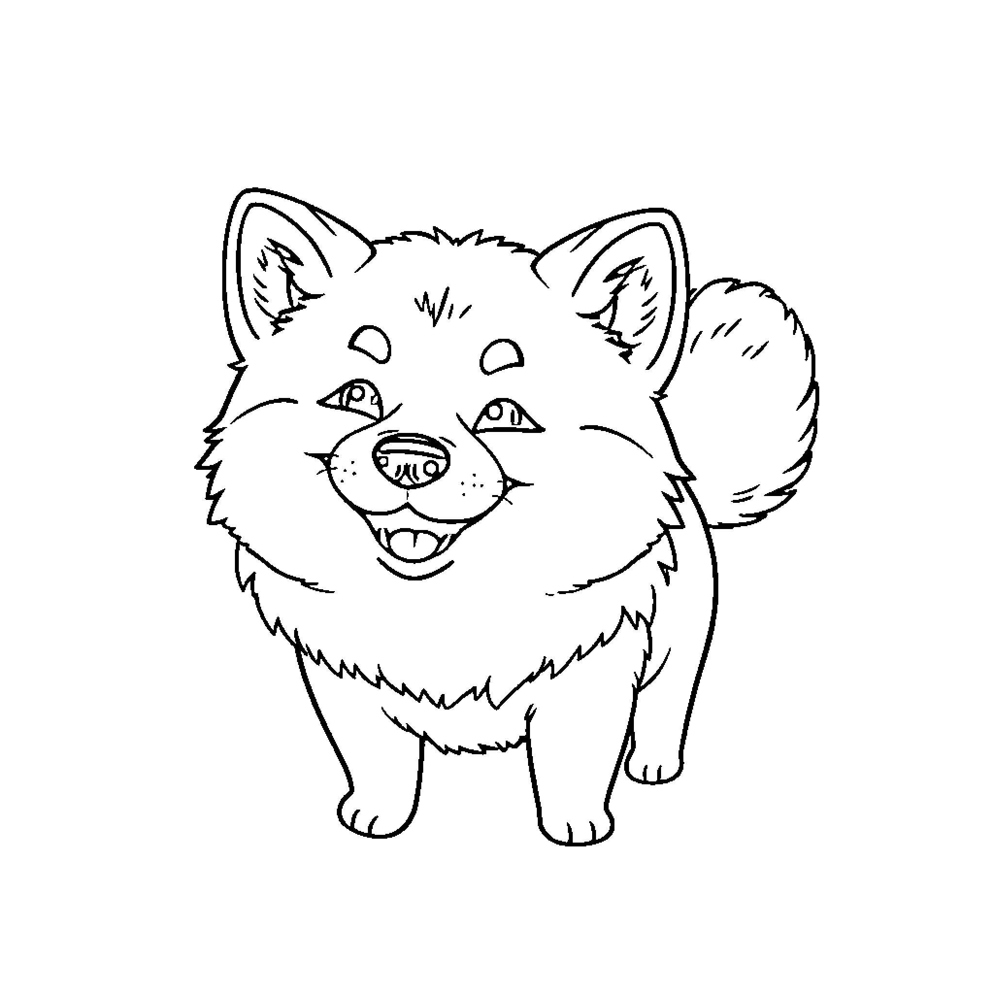 Shiba Inu in a happy and playful pose Coloring Page (free black-and-white line drawing printable PDF for all, from beginners to advanced learners, including children, teens, adults, and seniors)