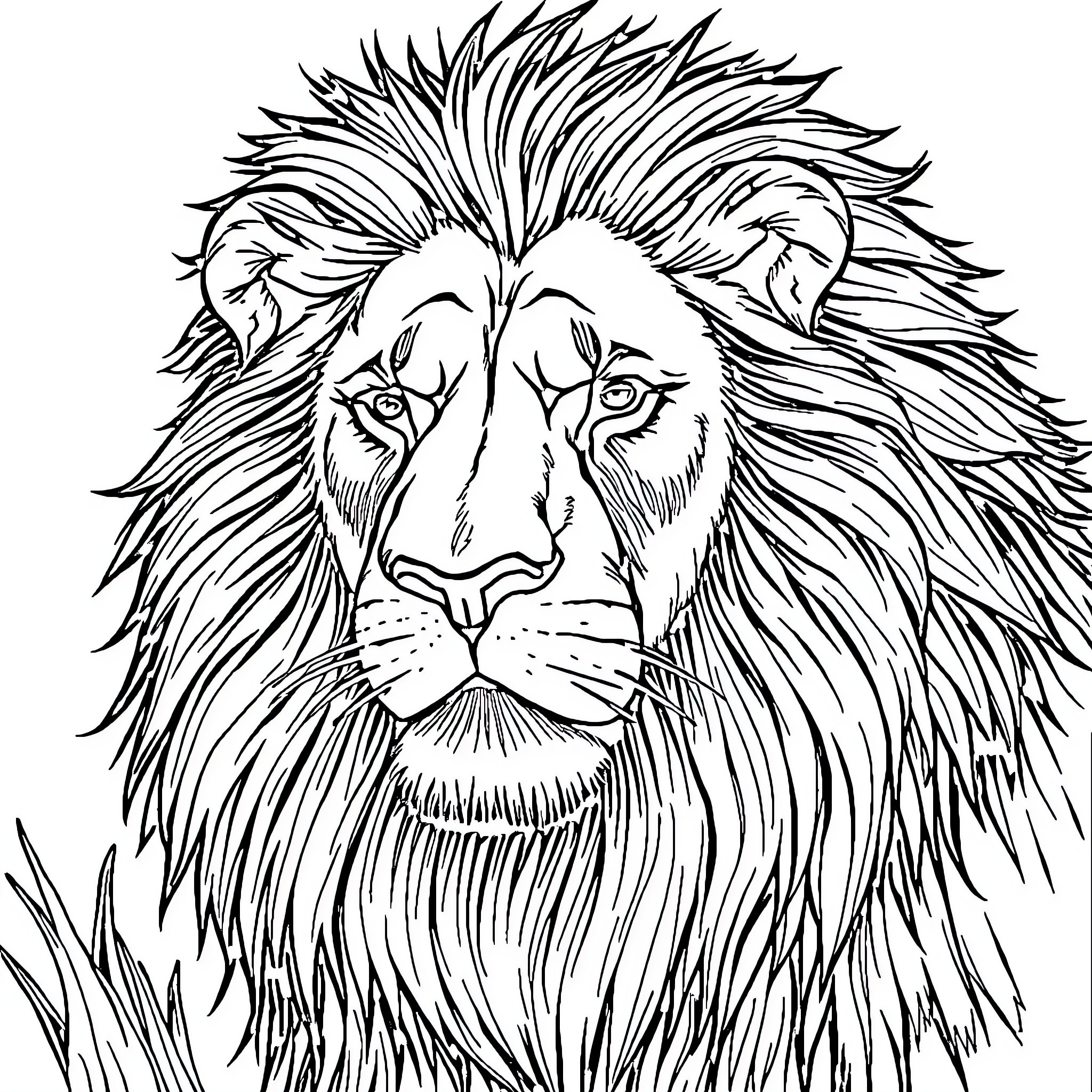 Lamb with majestic lion-like features Coloring Page (free black-and-white line drawing printable PDF for all, from beginners to advanced learners, including children, teens, adults, and seniors)