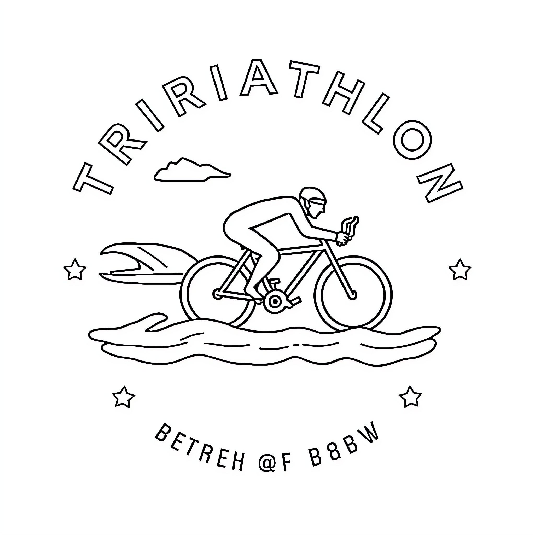 Triathlon athlete riding bicycle in the water Coloring Page (free black-and-white line drawing printable PDF for all, from beginners to advanced learners, including children, teens, adults, and seniors)