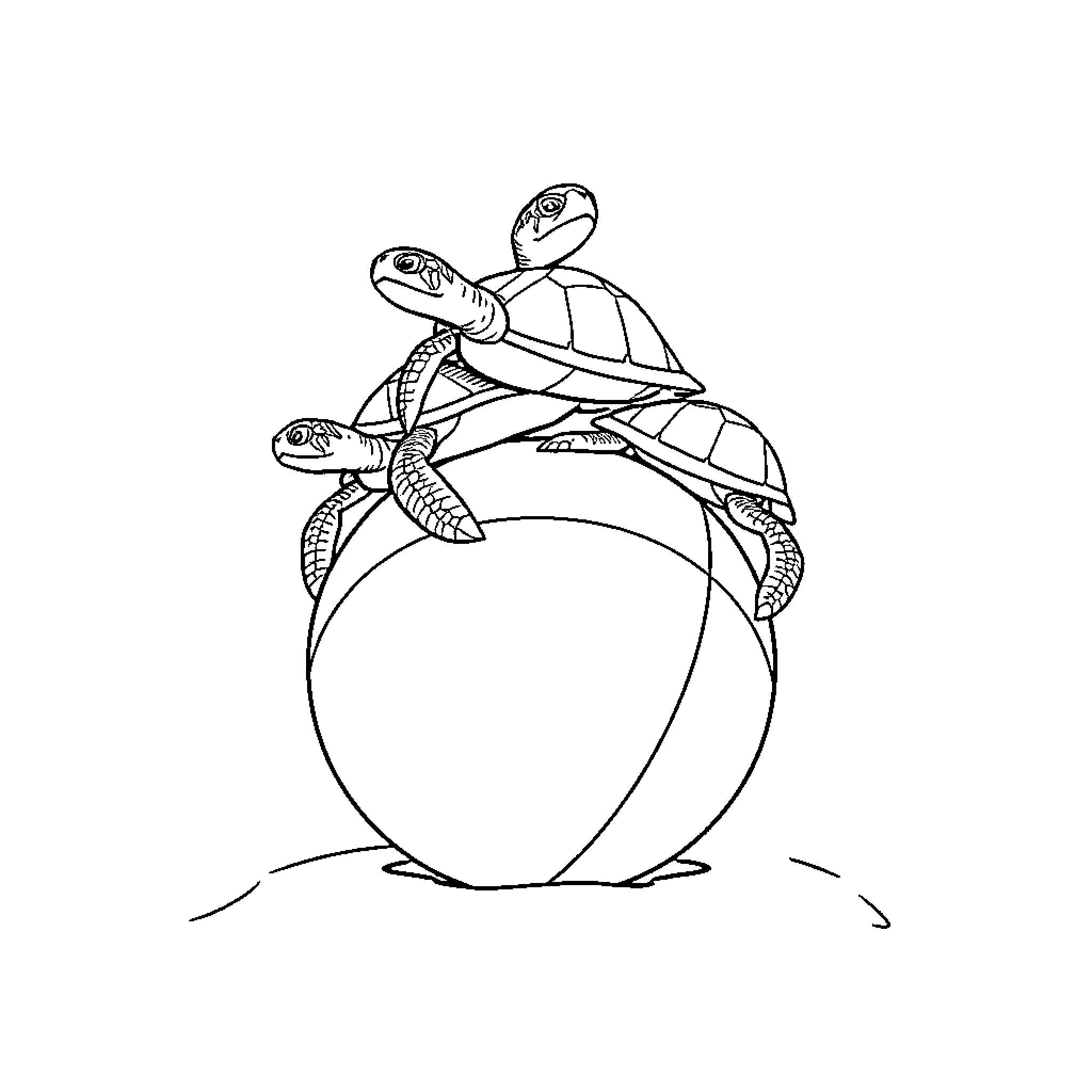 Turtle family taking a stroll Coloring Page (free black-and-white line drawing printable PDF for all, from beginners to advanced learners, including children, teens, adults, and seniors)