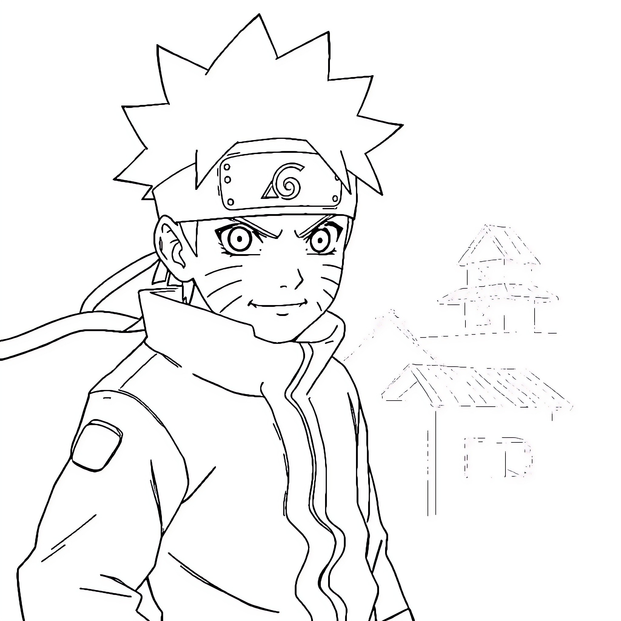 Naruto Ninja in Action Pose Coloring Page (free black-and-white line drawing printable PDF for all, from beginners to advanced learners, including children, teens, adults, and seniors)