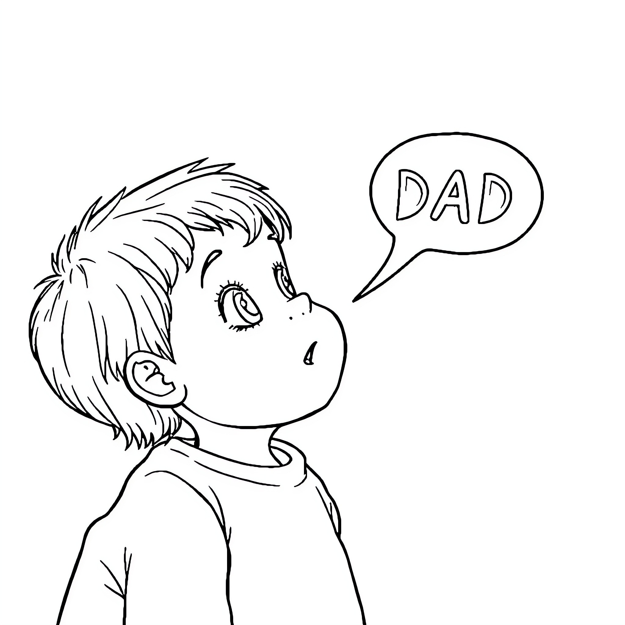 Dad calling out with speech bubble Coloring Page (free black-and-white line drawing printable PDF for all, from beginners to advanced learners, including children, teens, adults, and seniors)