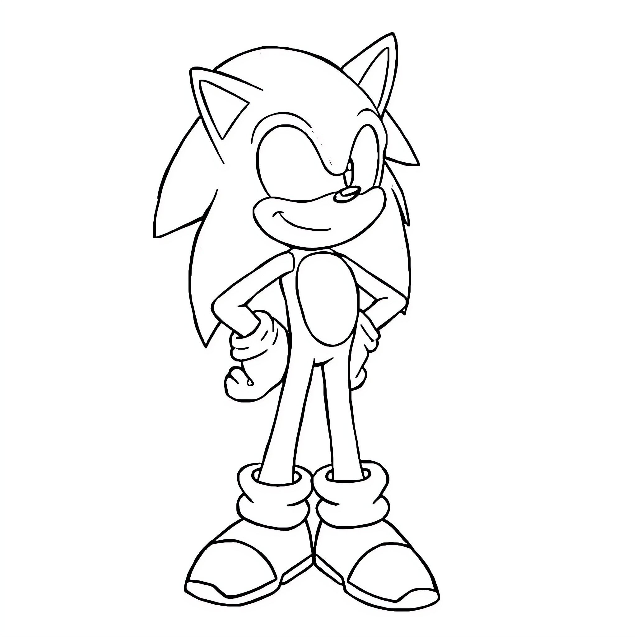 Sonic the Hedgehog in Cheerful Pose Coloring Page (free black-and-white line drawing printable PDF for all, from beginners to advanced learners, including children, teens, adults, and seniors)