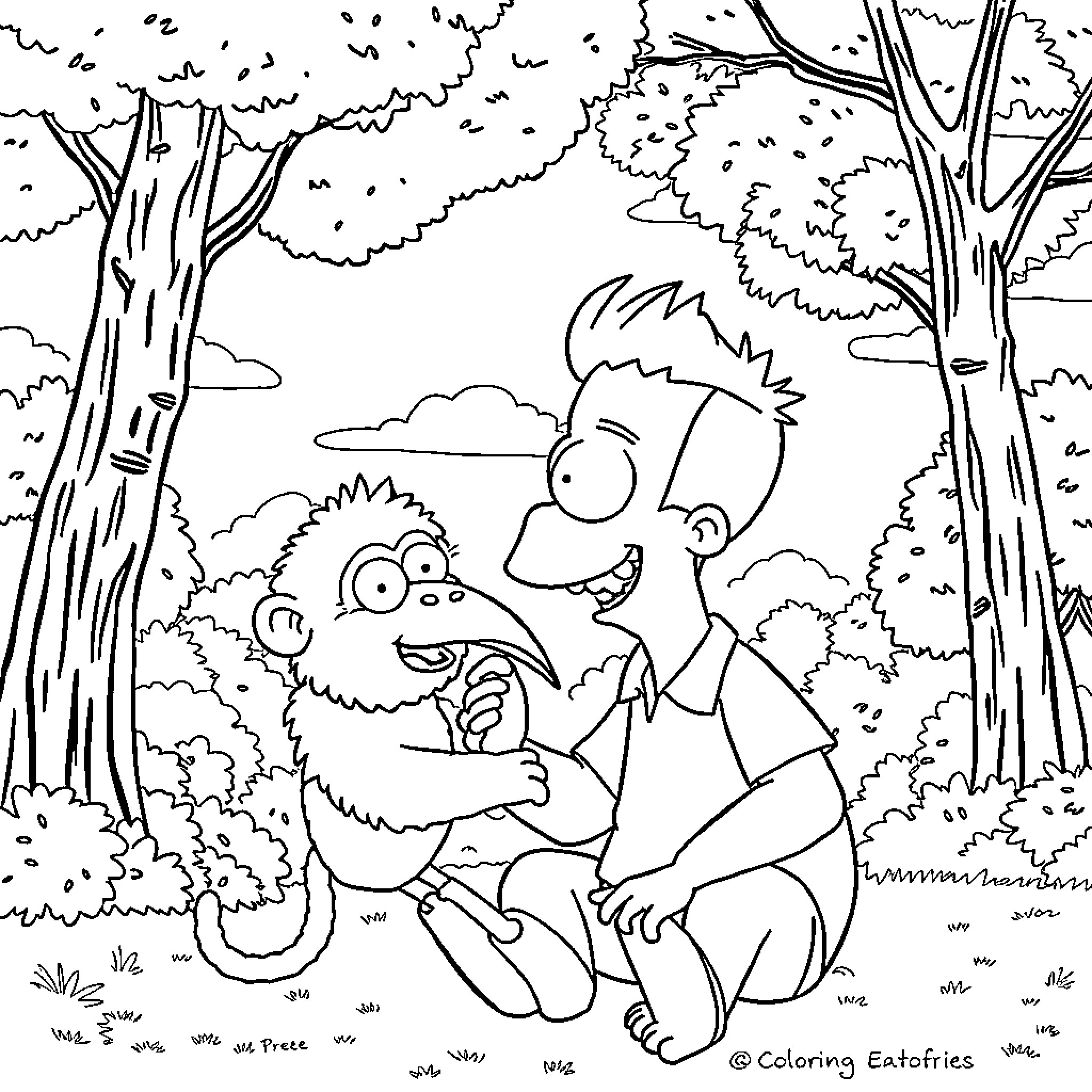 Michael Scott's Outdoor Adventure with a Furry Friend Coloring Page (free black-and-white line drawing printable PDF for all, from beginners to advanced learners, including children, teens, adults, and seniors)