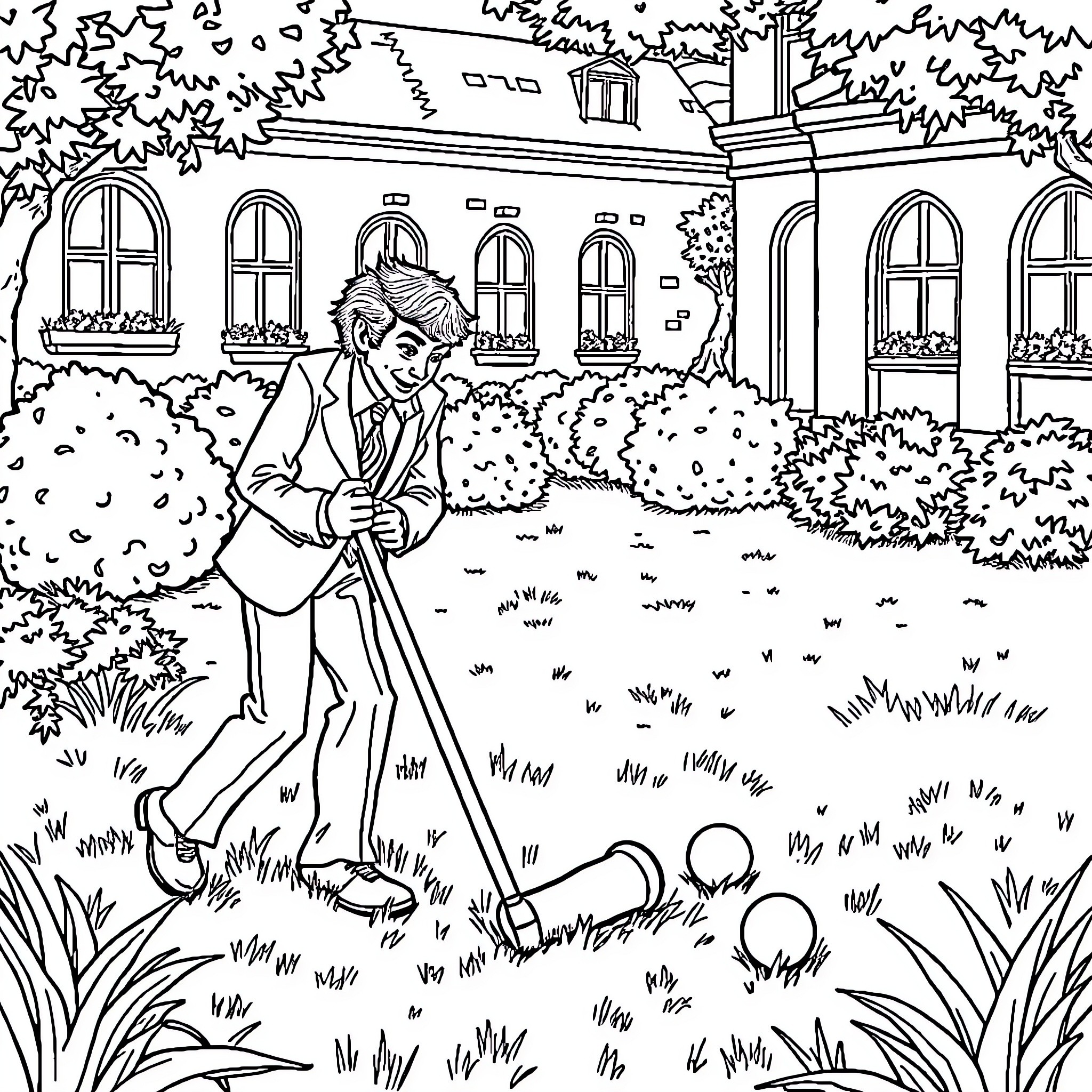 Gambit in the Enchanted Garden Coloring Page (free black-and-white line drawing printable PDF for all, from beginners to advanced learners, including children, teens, adults, and seniors)
