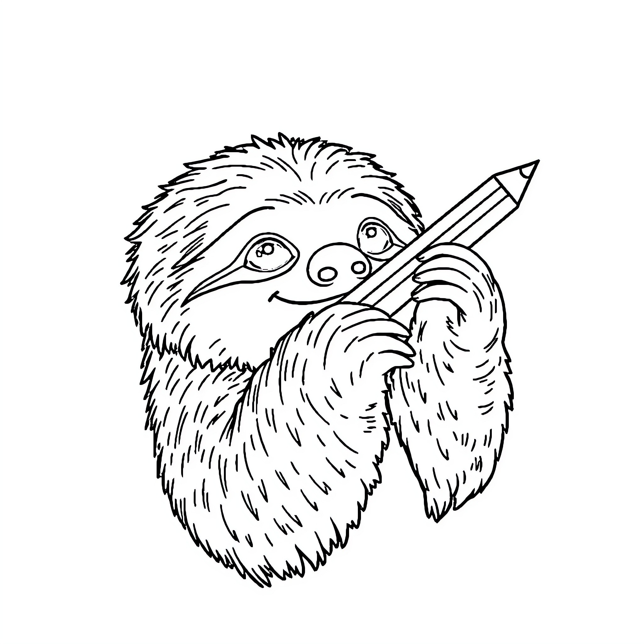 Sloth drawing a picture with a pencil Coloring Page (free black-and-white line drawing printable PDF for all, from beginners to advanced learners, including children, teens, adults, and seniors)
