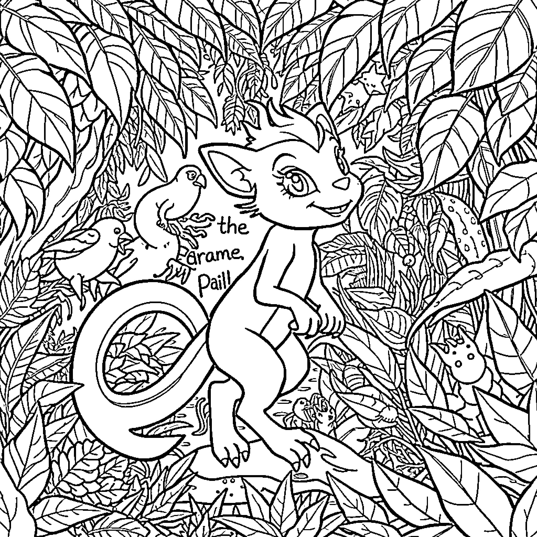 Neeko's Jungle Adventure Coloring Page (free black-and-white line drawing printable PDF for all, from beginners to advanced learners, including children, teens, adults, and seniors)