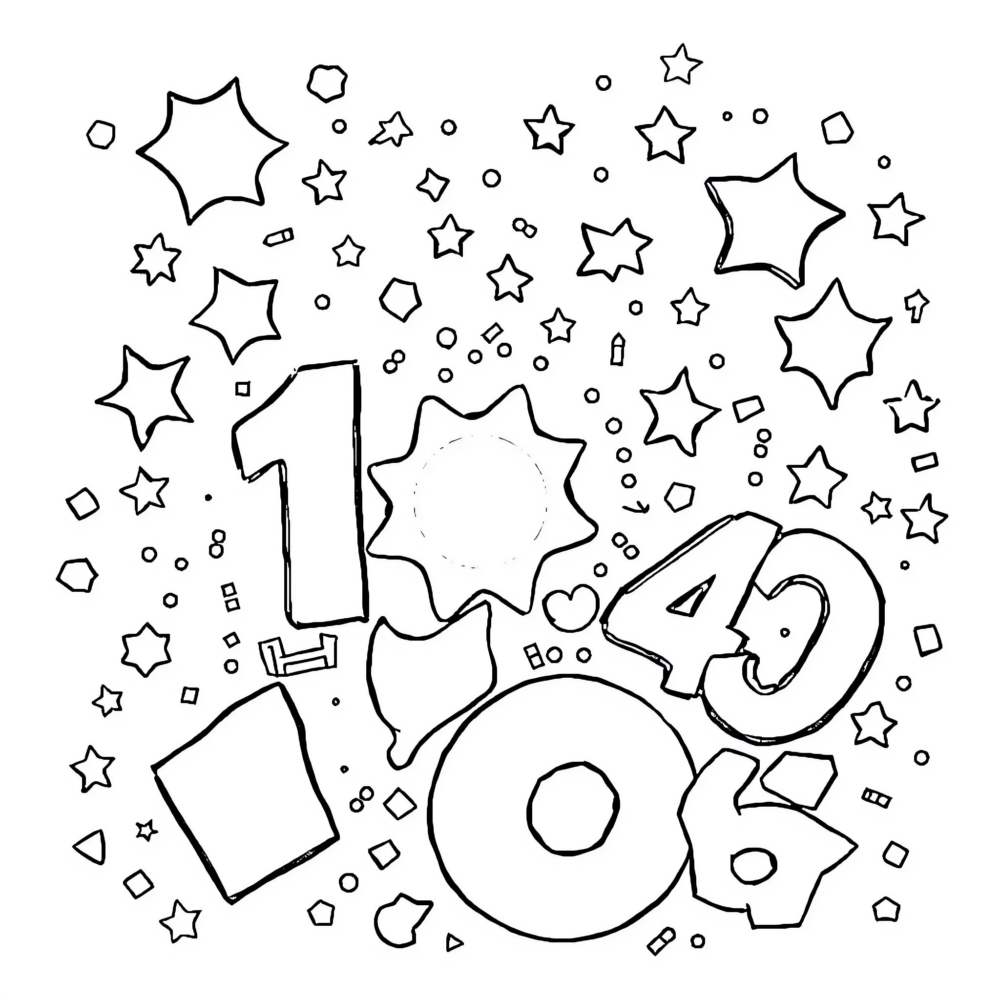 Shape of Festive Decorations and Numbers Coloring Page (free black-and-white line drawing printable PDF for all, from beginners to advanced learners, including children, teens, adults, and seniors)