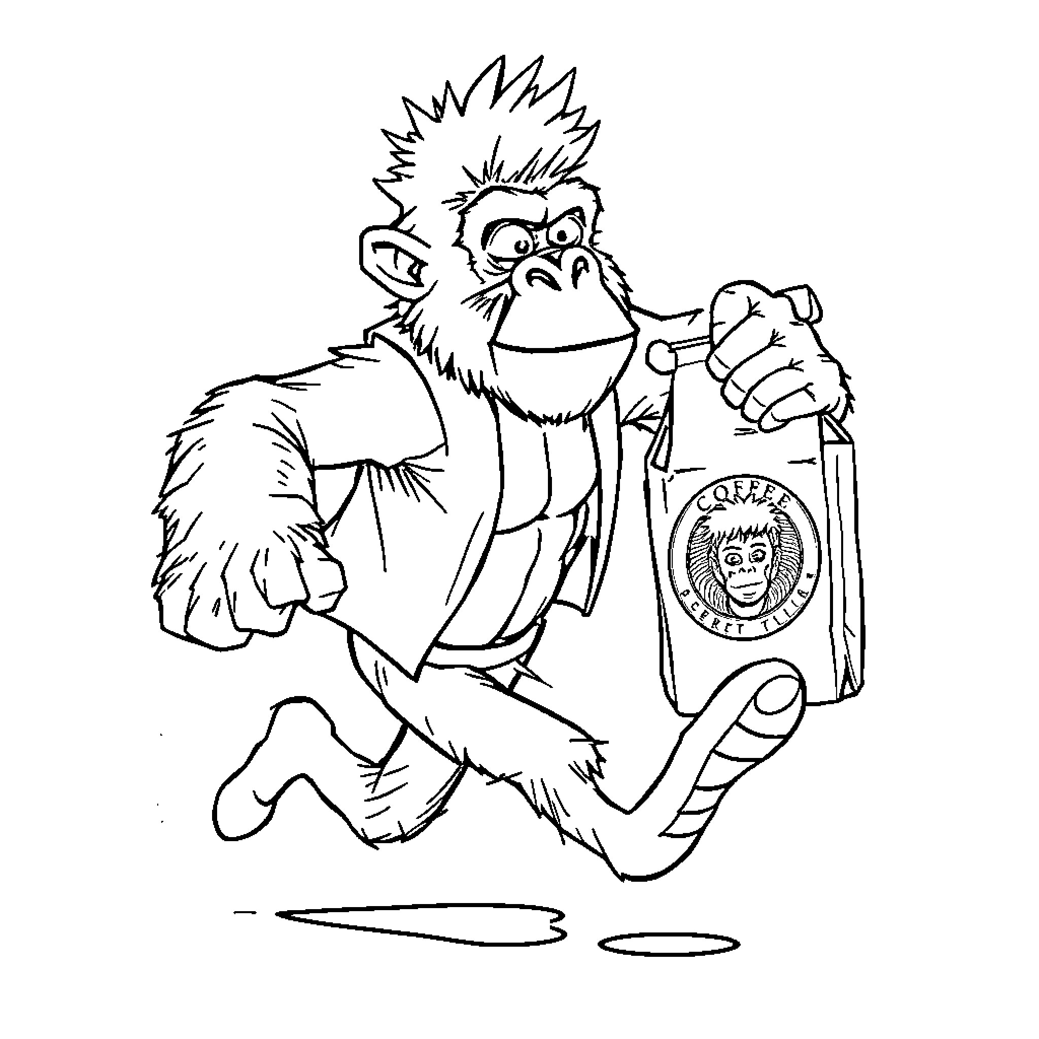 2-D Cartoon Monster Holding Snack Coloring Page (free black-and-white line drawing printable PDF for all, from beginners to advanced learners, including children, teens, adults, and seniors)