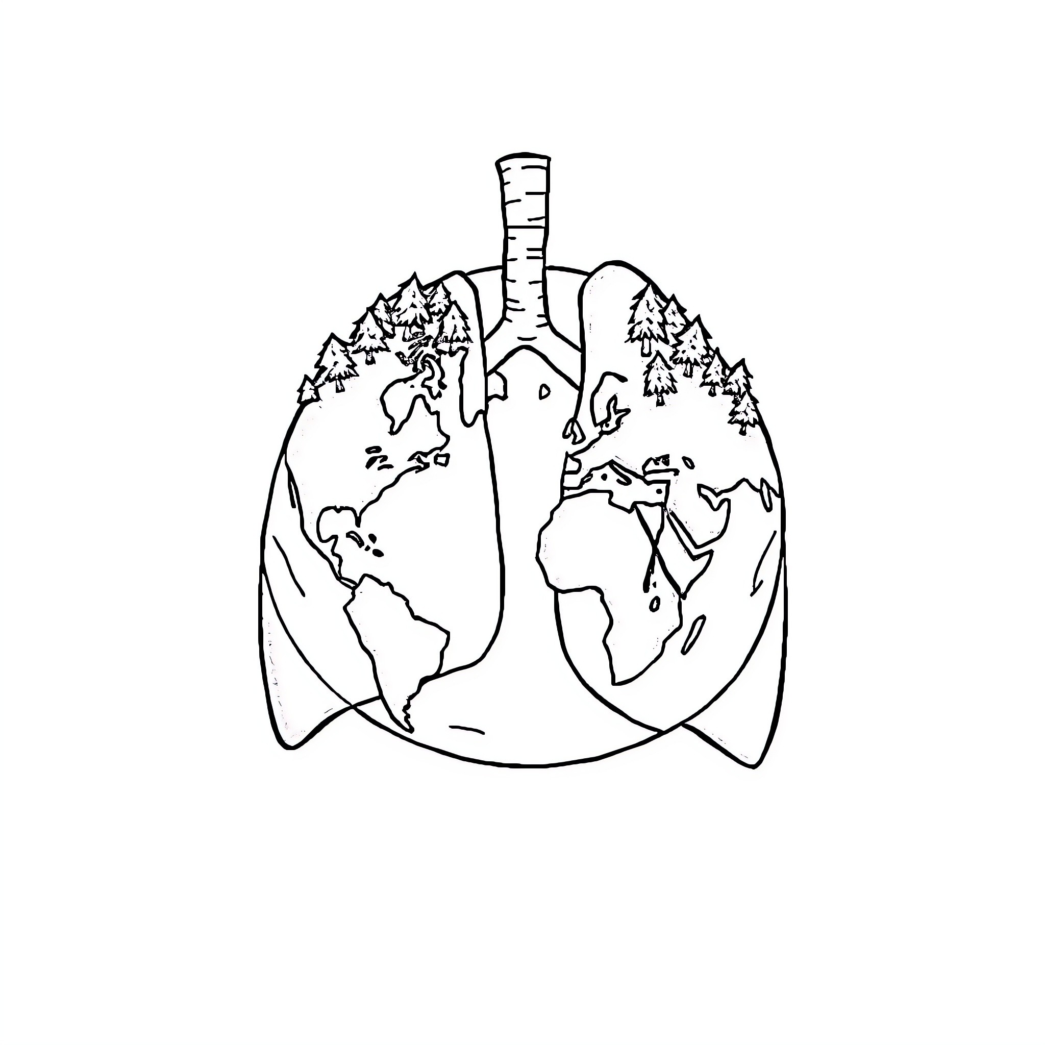Earth's lungs protecting our global environment Coloring Page (free black-and-white line drawing printable PDF for all, from beginners to advanced learners, including children, teens, adults, and seniors)