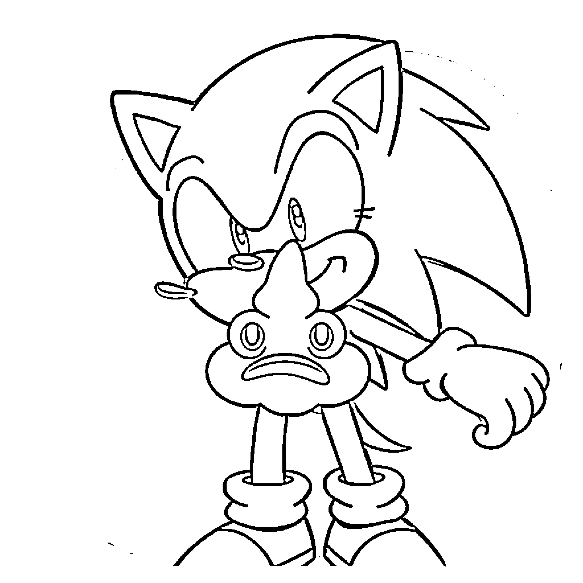 Sonic the Hedgehog in action-packed pose Coloring Page (free black-and-white line drawing printable PDF for all, from beginners to advanced learners, including children, teens, adults, and seniors)