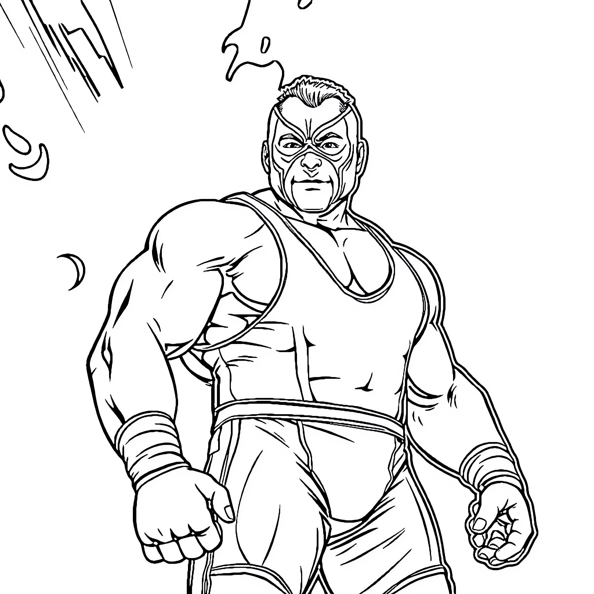 Wrestler in intense competitive stance Coloring Page (free black-and-white line drawing printable PDF for all, from beginners to advanced learners, including children, teens, adults, and seniors)
