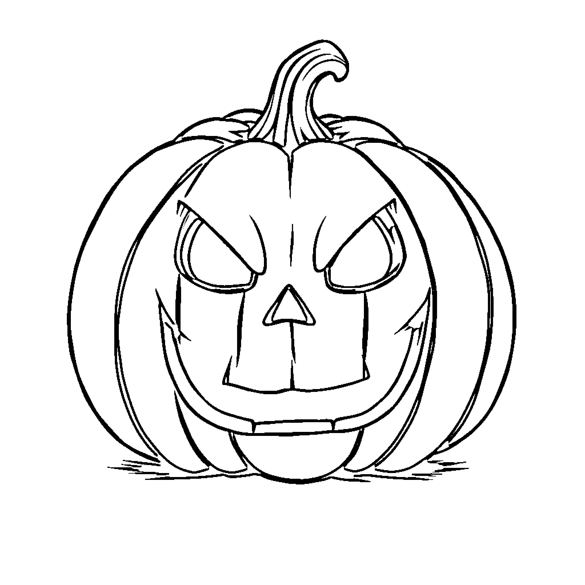 Jack O'Lantern with Spooky Facial Expression Coloring Page (free black-and-white line drawing printable PDF for all, from beginners to advanced learners, including children, teens, adults, and seniors)