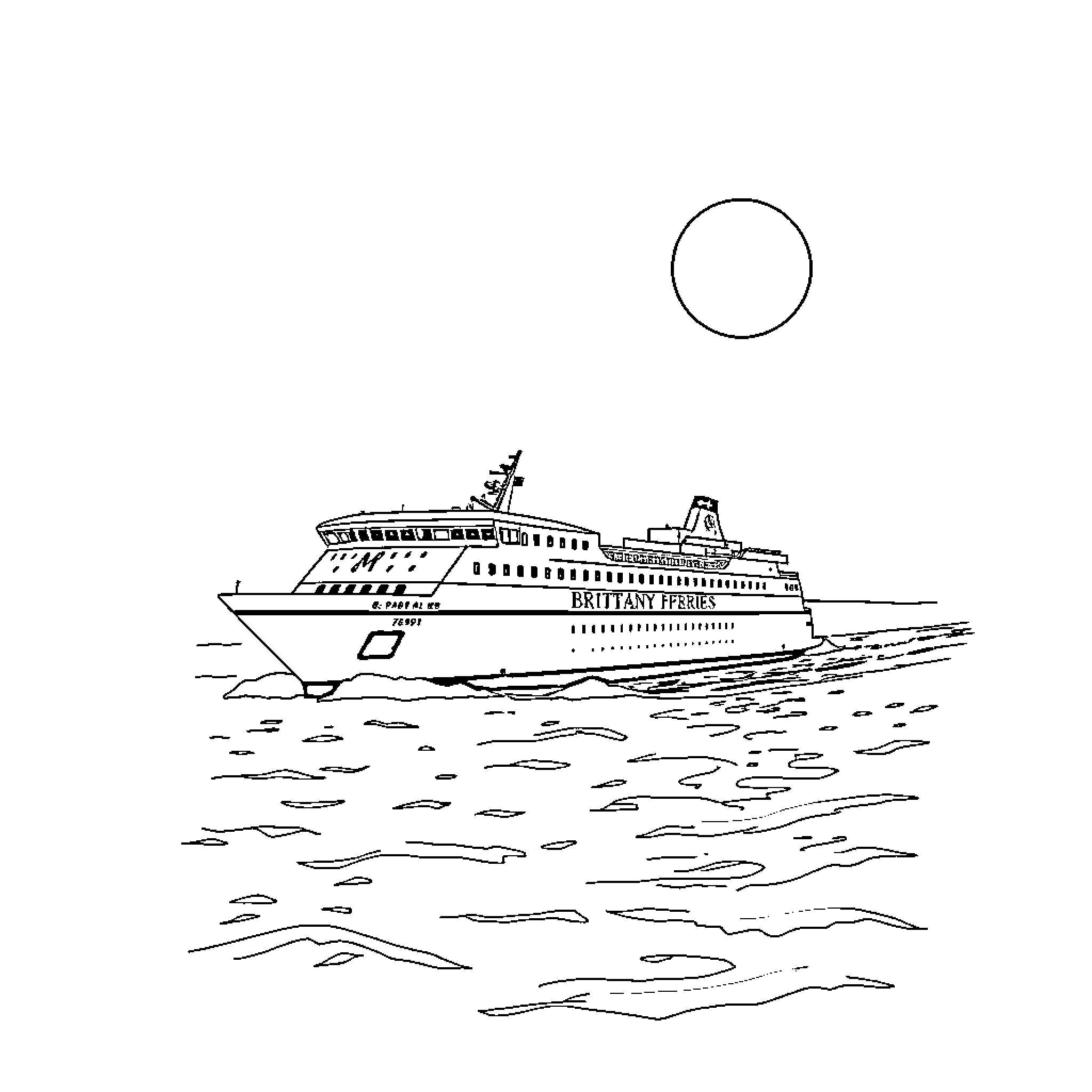 Ship sailing on the open sea Coloring Page (free black-and-white line drawing printable PDF for all, from beginners to advanced learners, including children, teens, adults, and seniors)