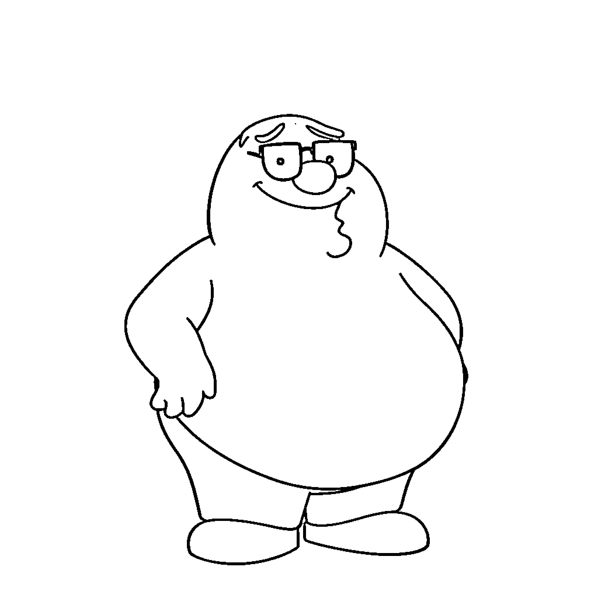 Peter Griffin in a Cheerful Mood Coloring Page (free black-and-white line drawing printable PDF for all, from beginners to advanced learners, including children, teens, adults, and seniors)