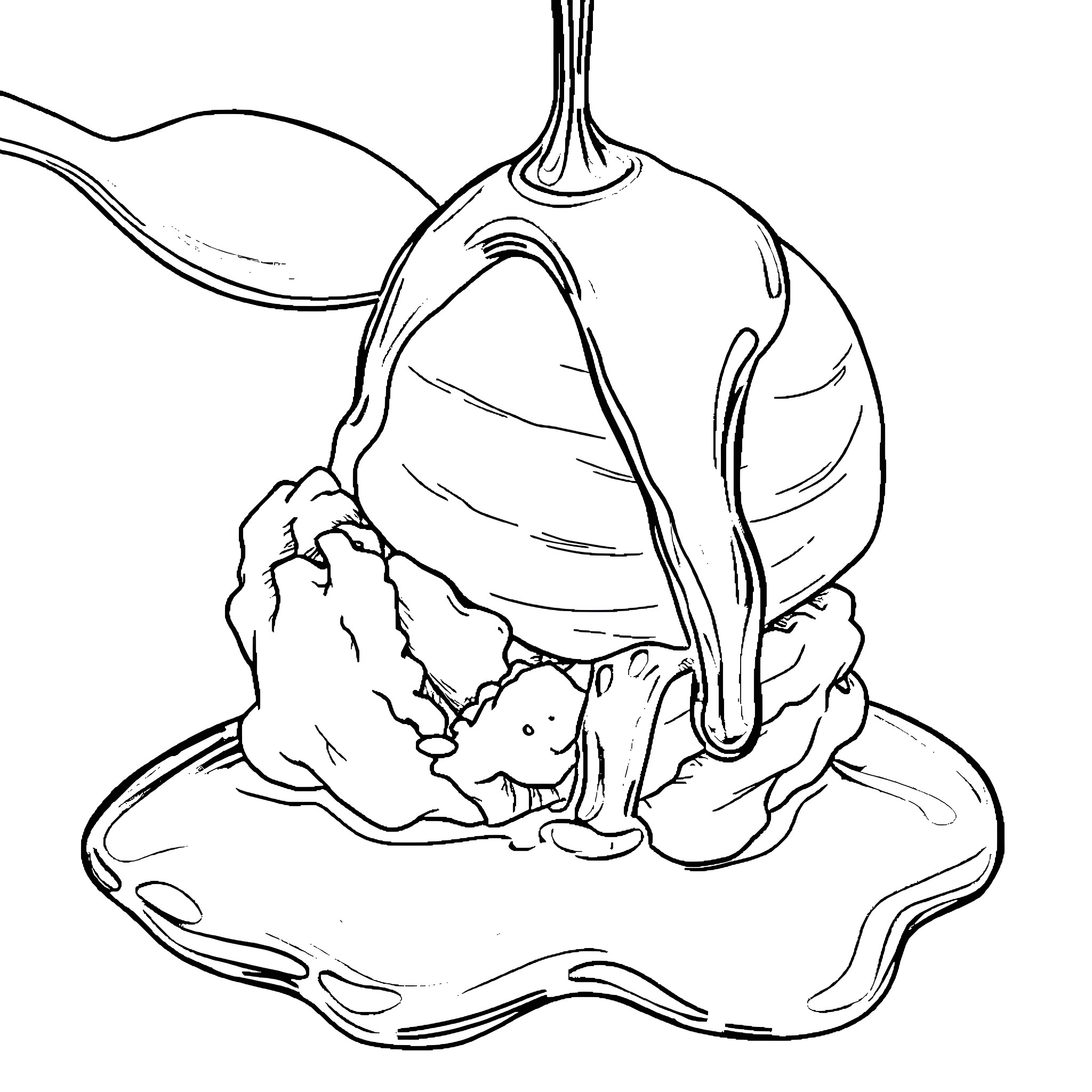 Chocolate dessert with melted topping Coloring Page (free black-and-white line drawing printable PDF for all, from beginners to advanced learners, including children, teens, adults, and seniors)