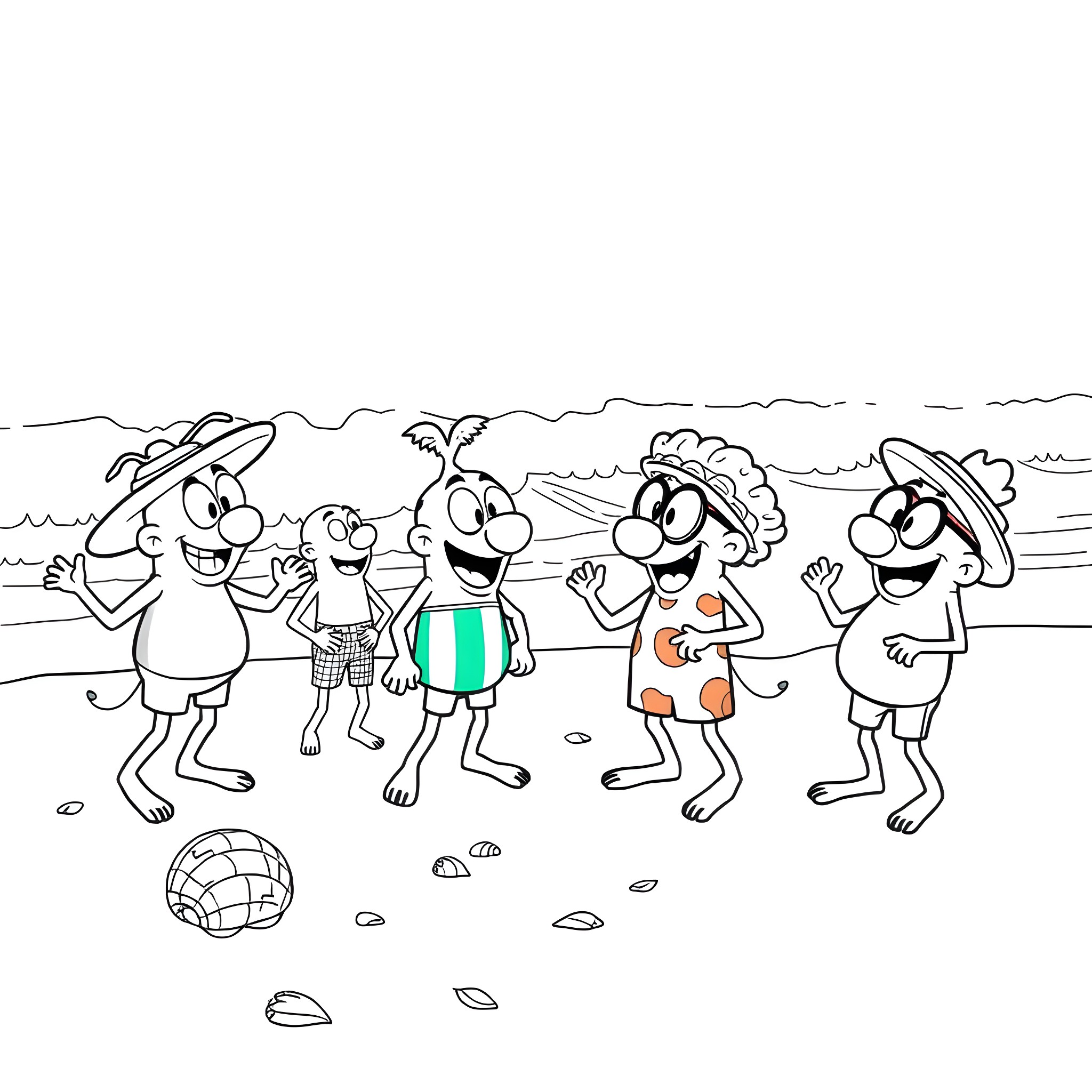 Brainrot: Carefree beach shenanigans Coloring Page (free black-and-white line drawing printable PDF for all, from beginners to advanced learners, including children, teens, adults, and seniors)