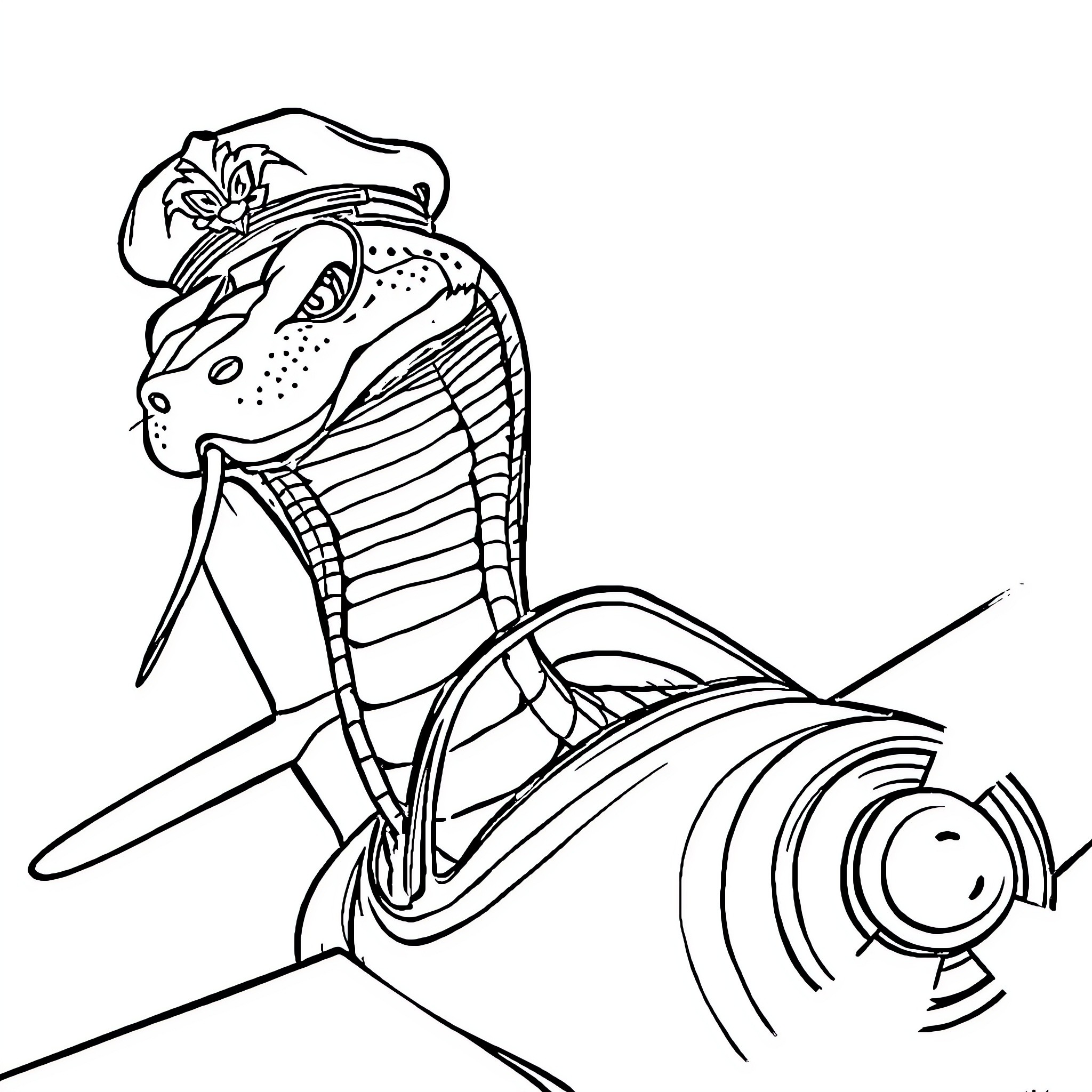 King Cobra preparing to strike with open mouth Coloring Page (free black-and-white line drawing printable PDF for all, from beginners to advanced learners, including children, teens, adults, and seniors)