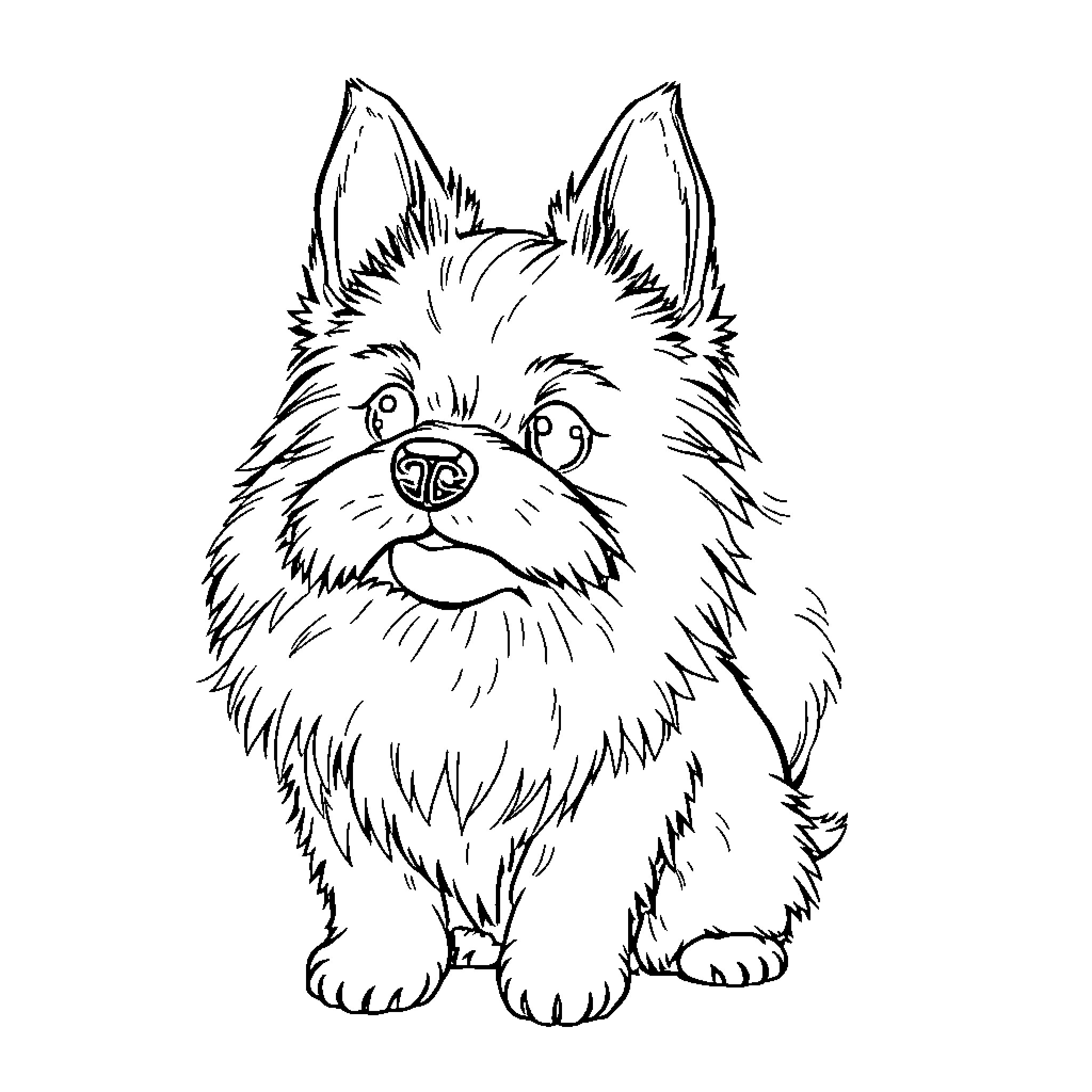 Mushroom Dog Sitting with Adorable Expression Coloring Page (free black-and-white line drawing printable PDF for all, from beginners to advanced learners, including children, teens, adults, and seniors)