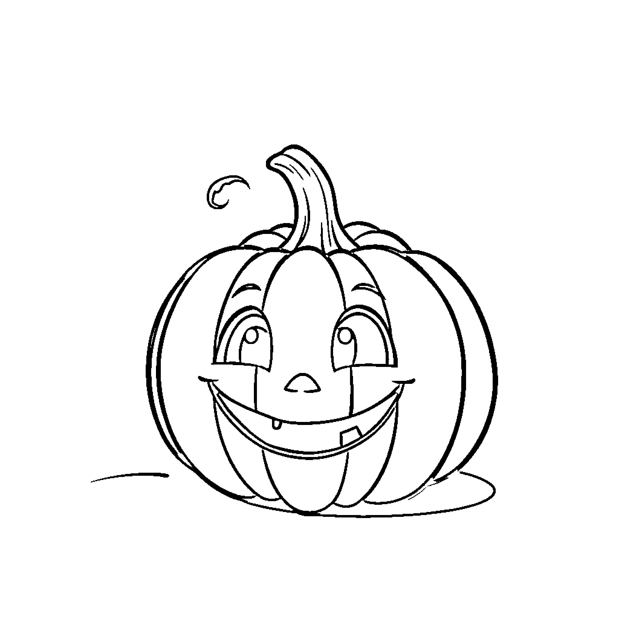 Pumpkin with happy expression Coloring Page (free black-and-white line drawing printable PDF for all, from beginners to advanced learners, including children, teens, adults, and seniors)