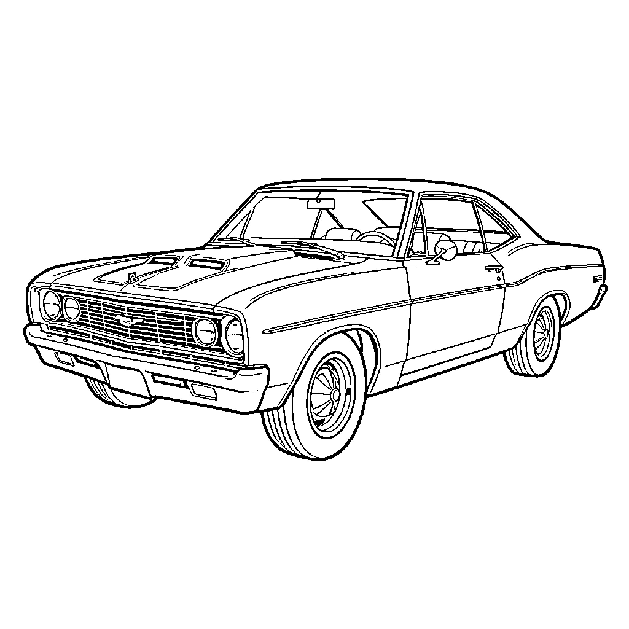 El Camino parked in a side view perspective Coloring Page (free black-and-white line drawing printable PDF for all, from beginners to advanced learners, including children, teens, adults, and seniors)