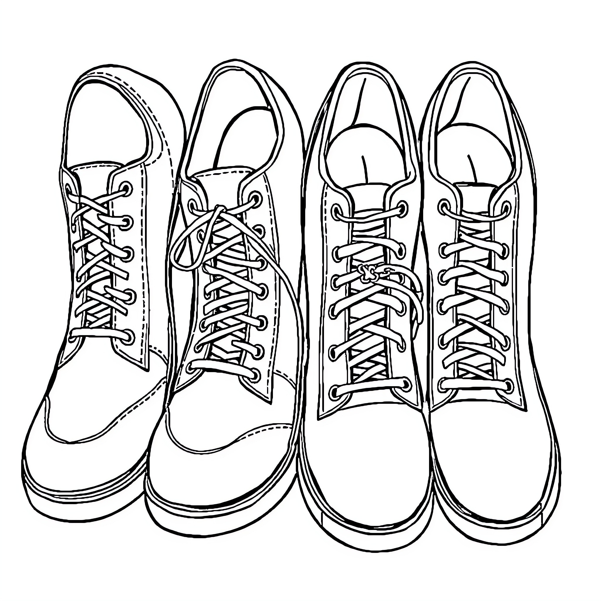 Pair of casual footwear with contrasting laces Coloring Page (free black-and-white line drawing printable PDF for all, from beginners to advanced learners, including children, teens, adults, and seniors)