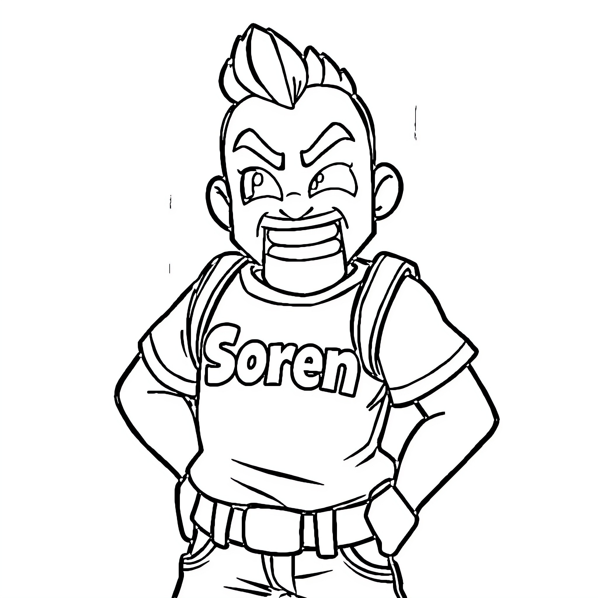 Brawlstar character in confrontational pose Coloring Page (free black-and-white line drawing printable PDF for all, from beginners to advanced learners, including children, teens, adults, and seniors)