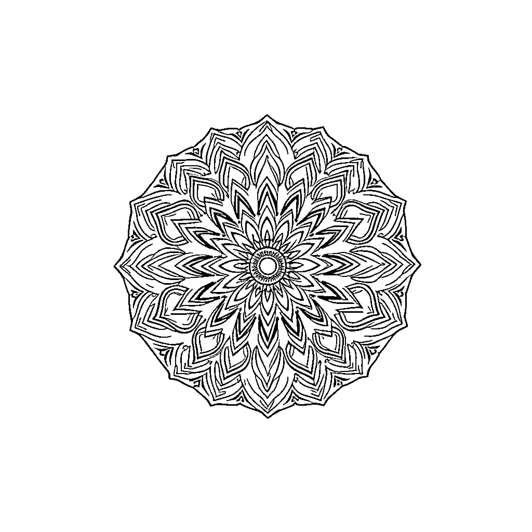 Mandala of intricate floral patterns Coloring Page (free black-and-white line drawing printable PDF for all, from beginners to advanced learners, including children, teens, adults, and seniors)