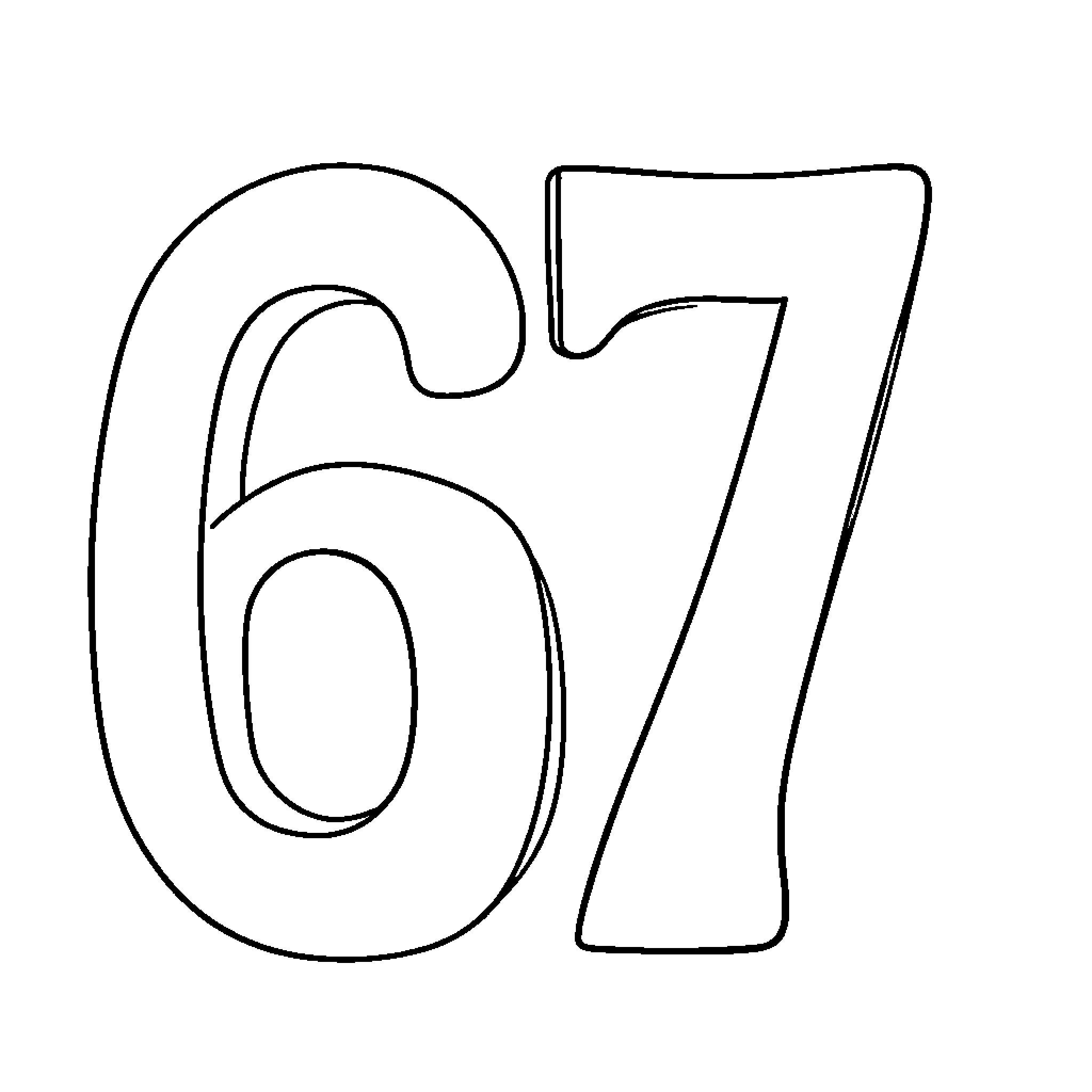 Number 67 in Outlined Shapes Coloring Page (free black-and-white line drawing printable PDF for all, from beginners to advanced learners, including children, teens, adults, and seniors)