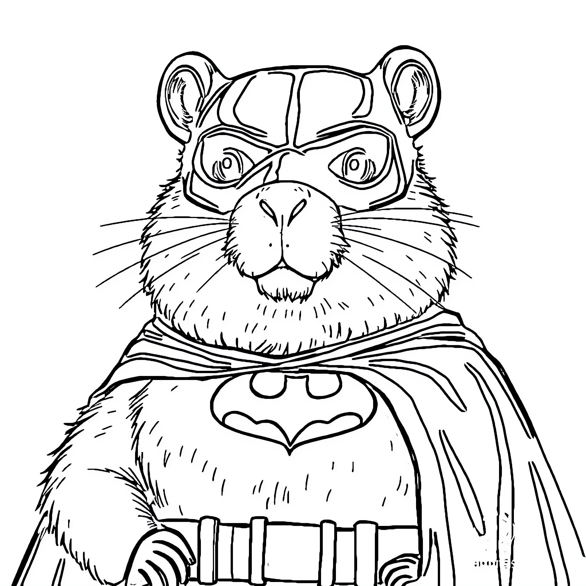 Capybara dressed as a superhero Coloring Page (free black-and-white line drawing printable PDF for all, from beginners to advanced learners, including children, teens, adults, and seniors)