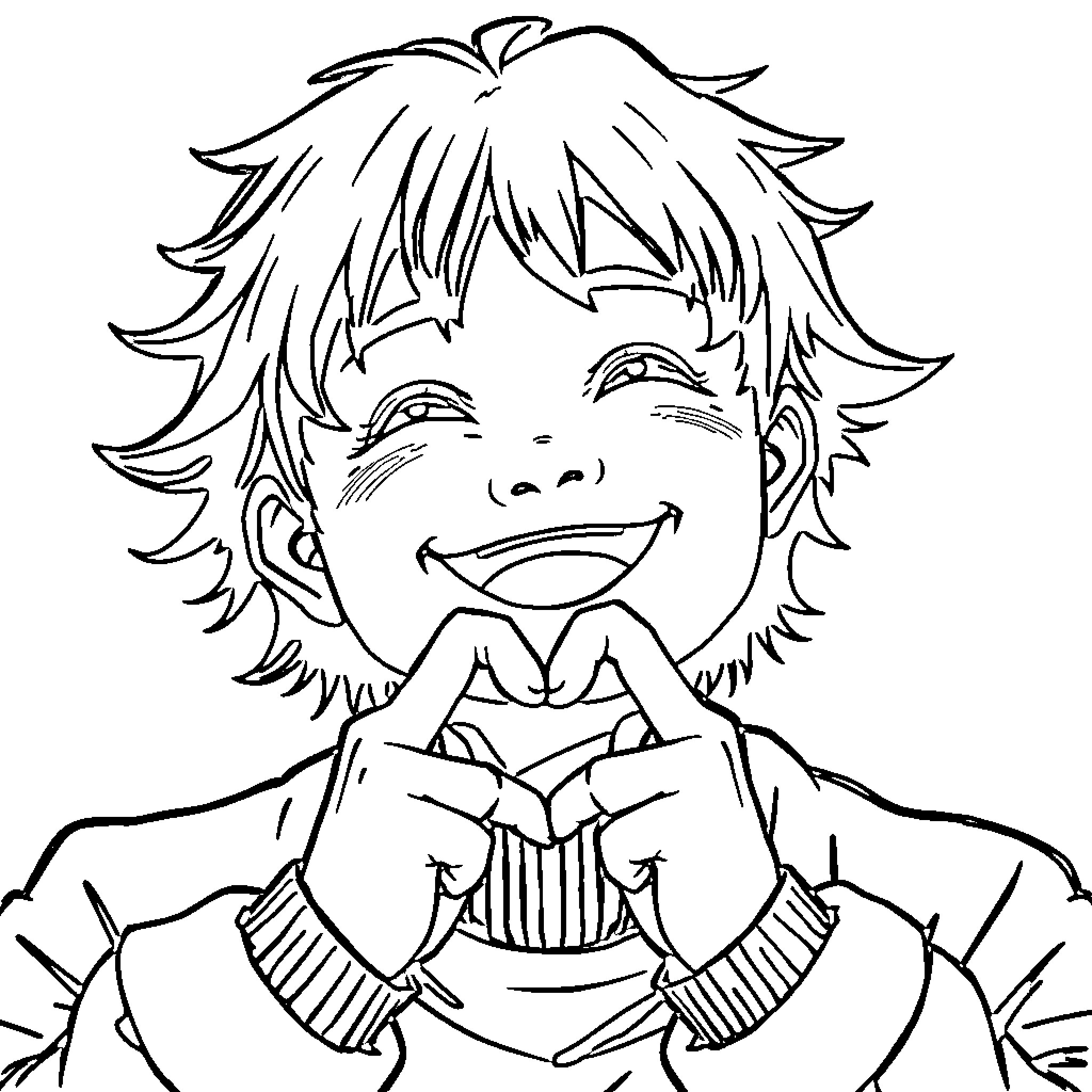 Muichiro's Joyful Expression Coloring Page (free black-and-white line drawing printable PDF for all, from beginners to advanced learners, including children, teens, adults, and seniors)