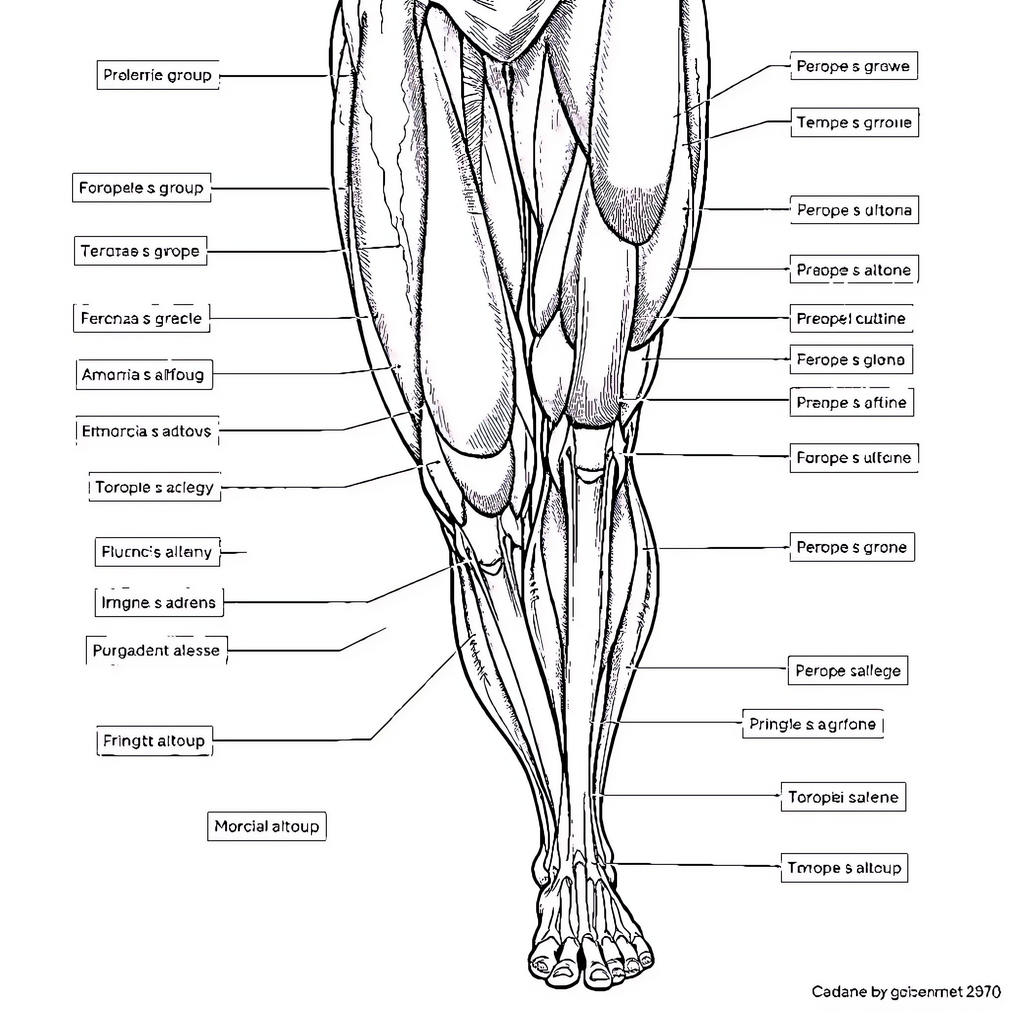 Muscle Anatomy of the Lower Leg and Foot Coloring Page (free black-and-white line drawing printable PDF for all, from beginners to advanced learners, including children, teens, adults, and seniors)