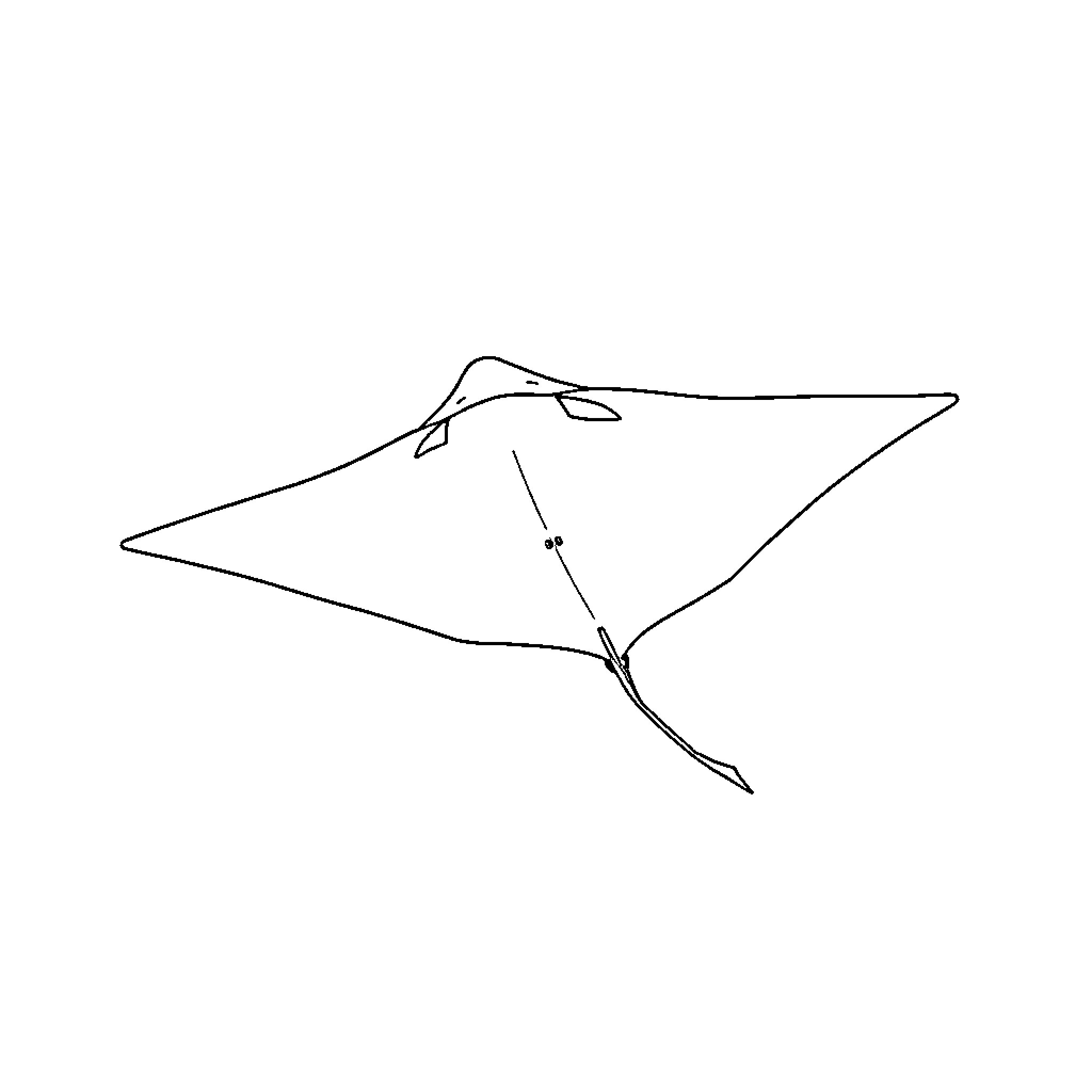 Manta Ray gliding gracefully Coloring Page (free black-and-white line drawing printable PDF for all, from beginners to advanced learners, including children, teens, adults, and seniors)