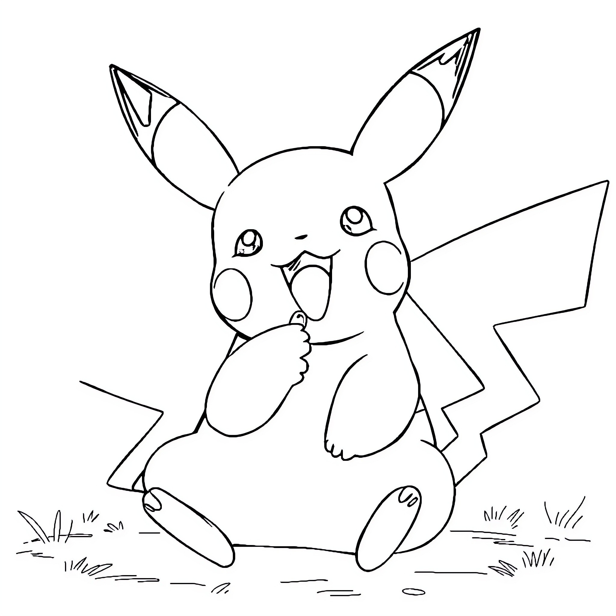 Pikachu enjoying the outdoors Coloring Page (free black-and-white line drawing printable PDF for all, from beginners to advanced learners, including children, teens, adults, and seniors)