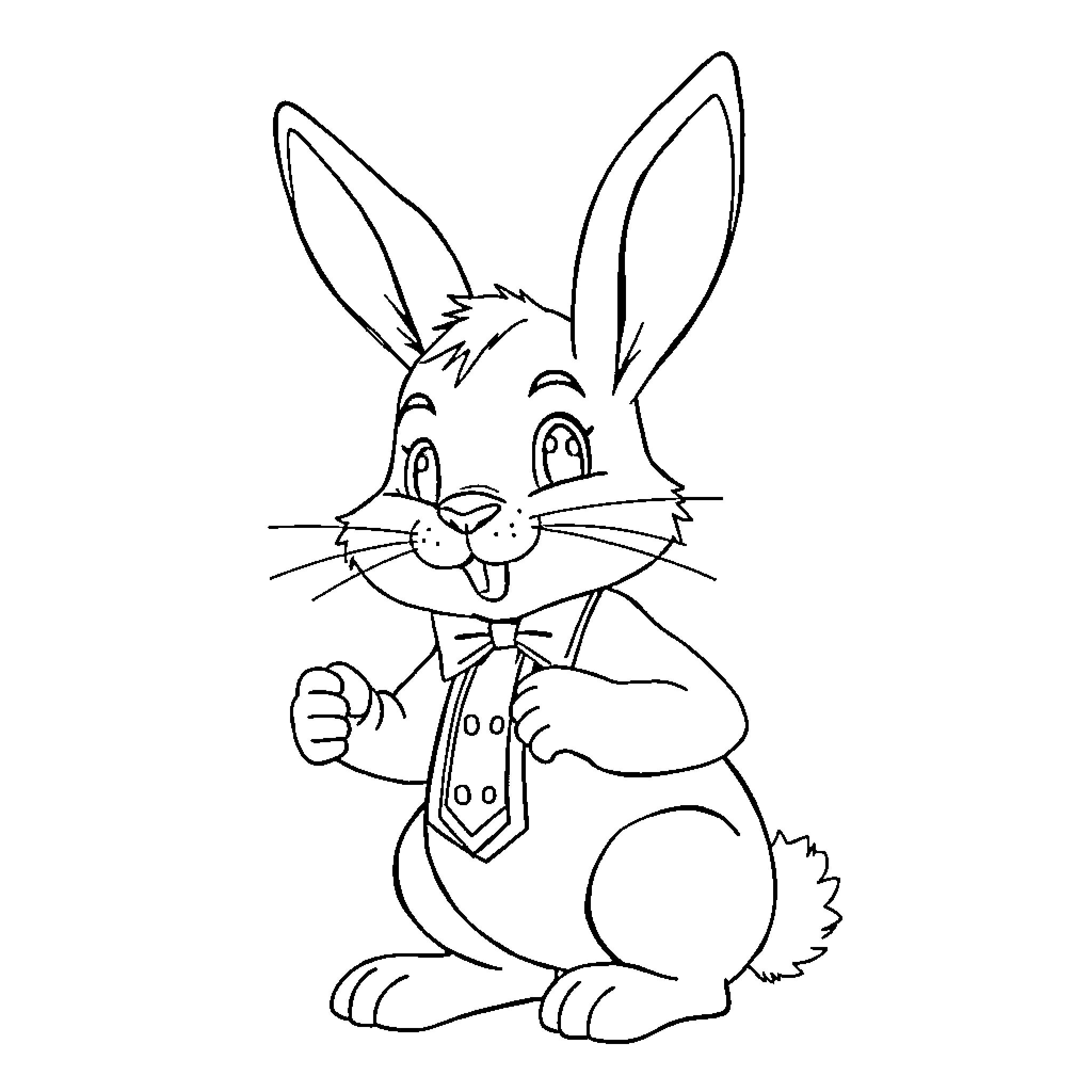 Rabbit with tie giving thumbs up Coloring Page (free black-and-white line drawing printable PDF for all, from beginners to advanced learners, including children, teens, adults, and seniors)