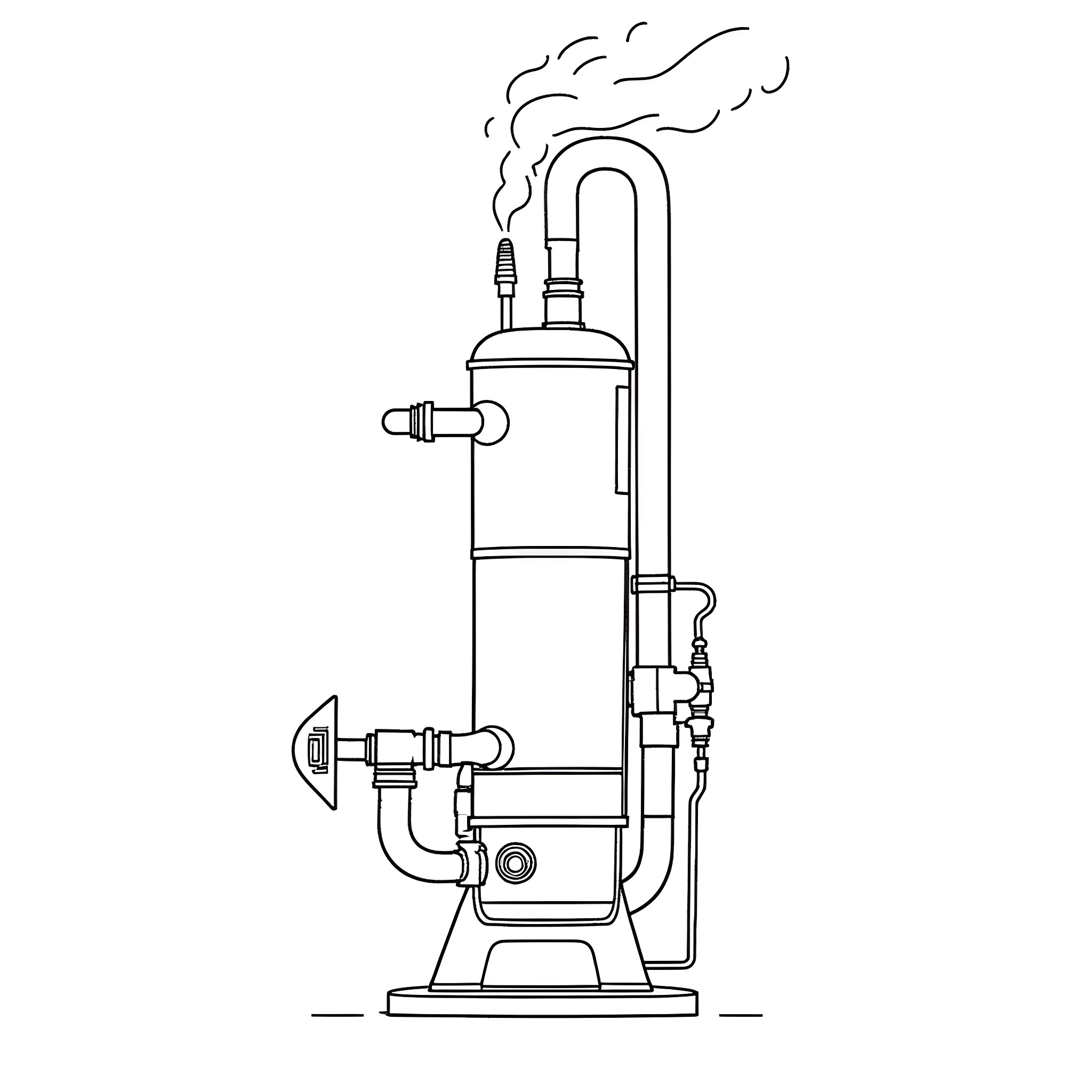 Weishaupt Burner with Pipes and Valves Coloring Page (free black-and-white line drawing printable PDF for all, from beginners to advanced learners, including children, teens, adults, and seniors)