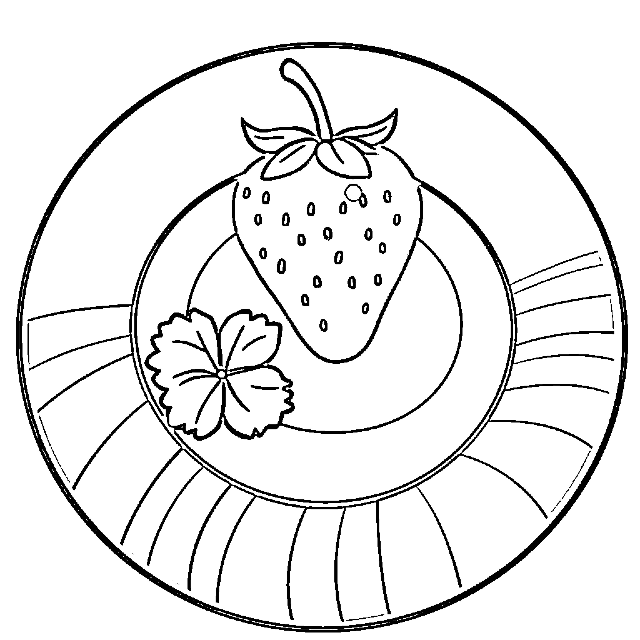 Strawberry illustration with floral and geometric design Coloring Page (free black-and-white line drawing printable PDF for all, from beginners to advanced learners, including children, teens, adults, and seniors)