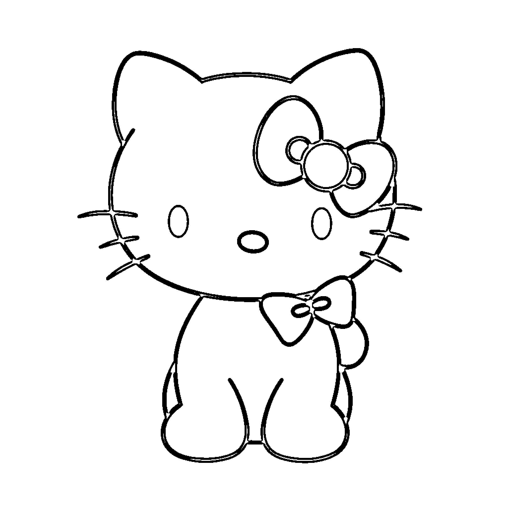 Hello Kitty sitting with a bow Coloring Page (free black-and-white line drawing printable PDF for all, from beginners to advanced learners, including children, teens, adults, and seniors)