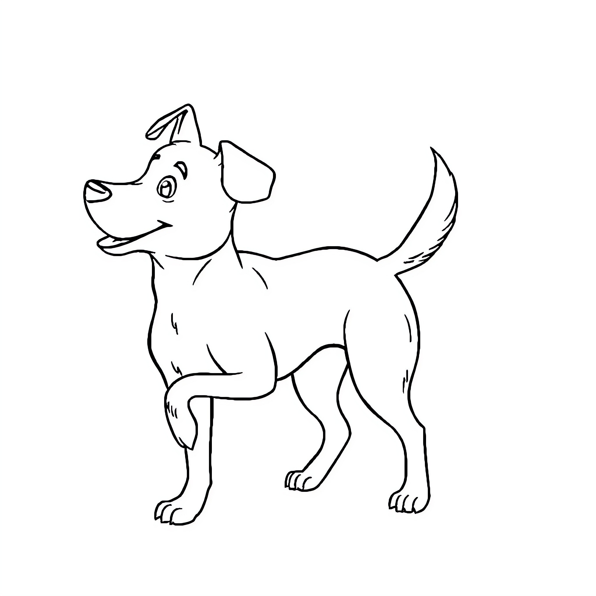 Hund playing and wagging tail Coloring Page (free black-and-white line drawing printable PDF for all, from beginners to advanced learners, including children, teens, adults, and seniors)